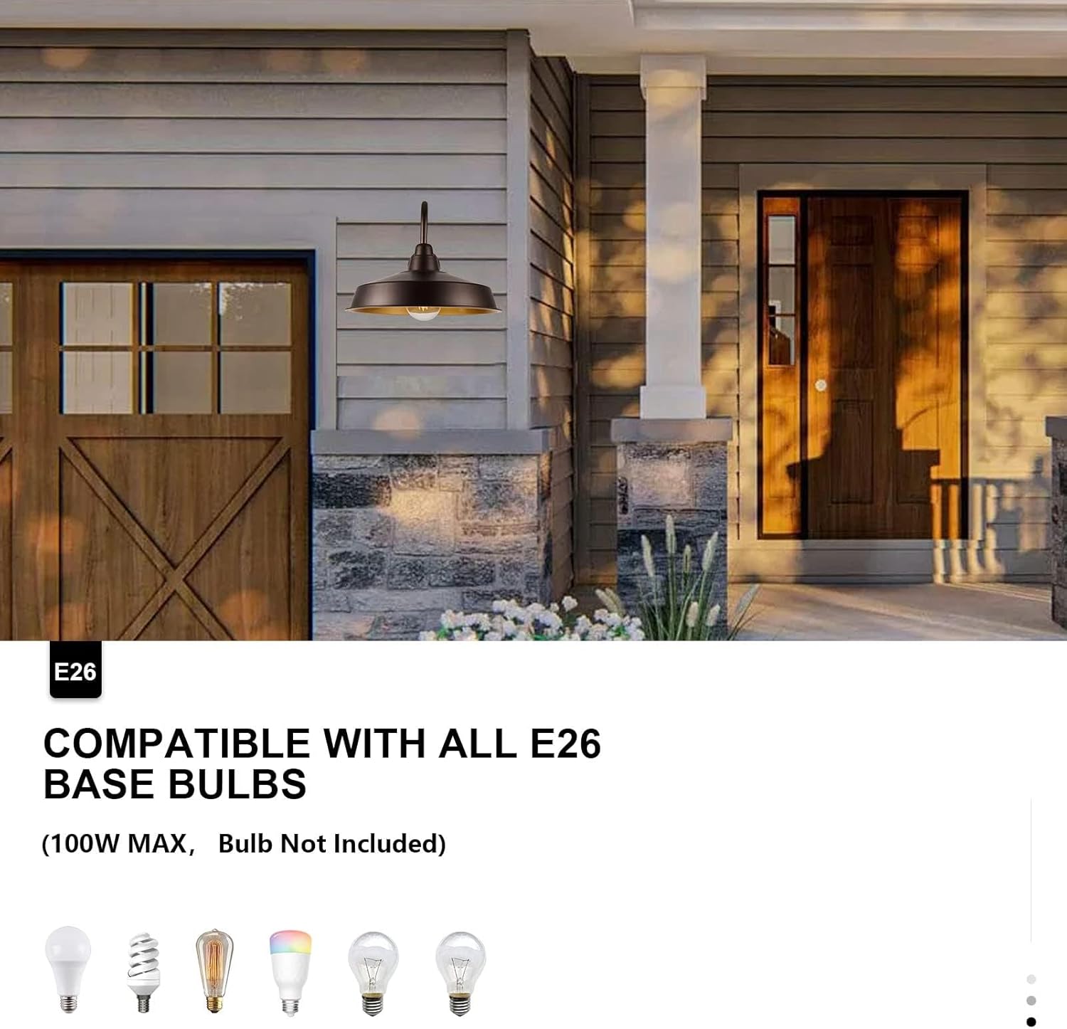 Barn Light Outdoor, 16 Inch Dome Large Farmhouse Exterior Light Fixture Wall Mount, Industrial Outdoor Wall Sconce Outside for House, Shop, Front Porch, Garage, Entryway, Orb, 3 Pack