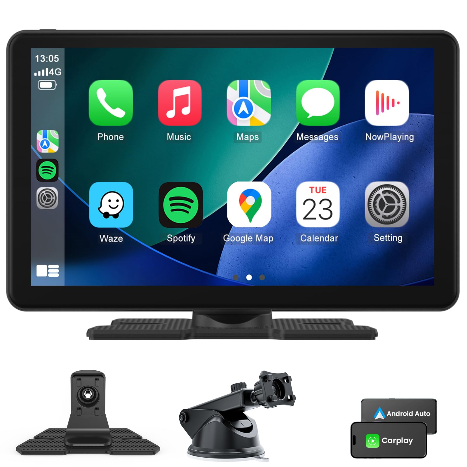 Wireless Apple CarPlay Android Auto Screen for Car, 7" HD Touch Screen Car Stereo Portable Live Navigation Car Play Mirror Link Music Video Player Siri/AirPlay/AUX/FM/Radio — view 9
