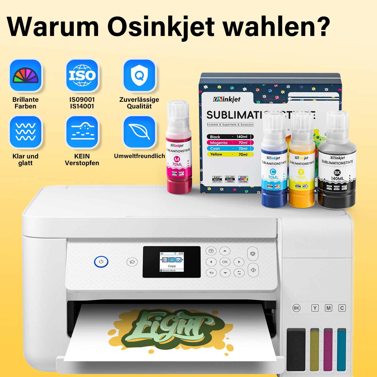 Inchiostro a sublimazione compatibile con Epson Ecotank ET-2876 ET-1810 ET-2826 ET-2861 ET-2870 ET-2871 ET-2865 ET-15000 ET-2810 ET-2856 ET-2870, Inchiostro a sublimazione Eco Tank