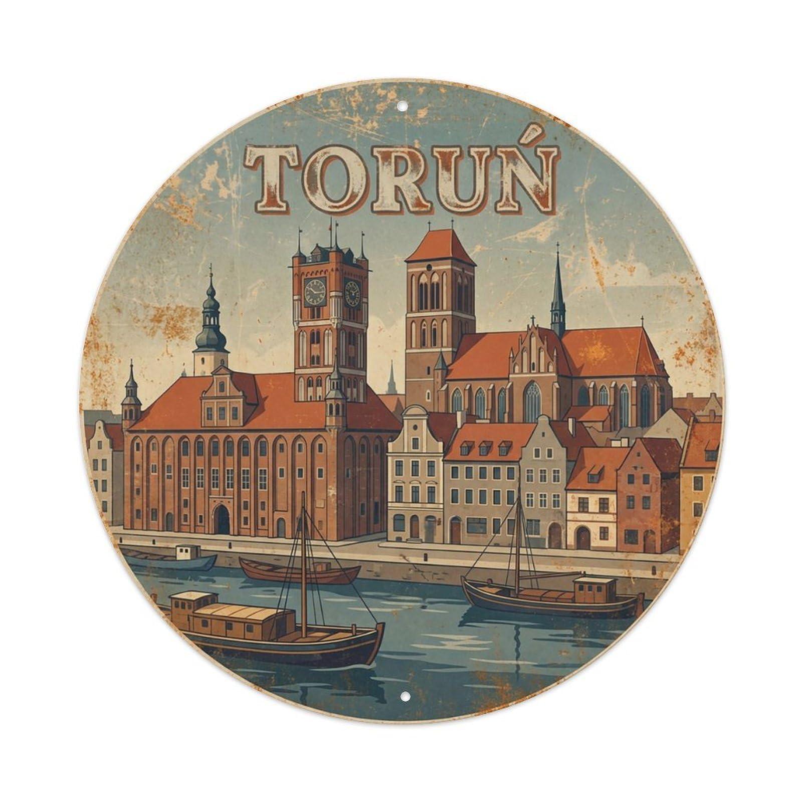 Vintage Poland Travel Torun Vintage Metal Tin Sign Plaque Wall Decor for Cafe, Club Bar, Office, Garden Metal Poster 8x8Inch