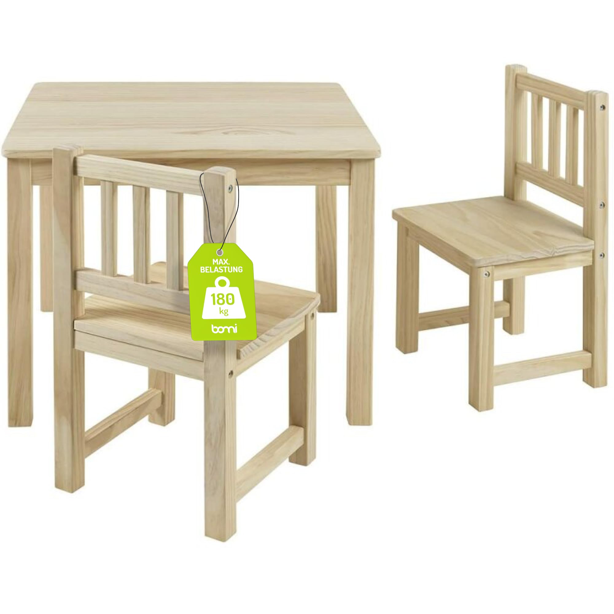 Bomi Kindersitzgruppe Holz Amy | Kindertisch mit 2 Stühlen | Tisch & Stühle Kinderzimmer Set