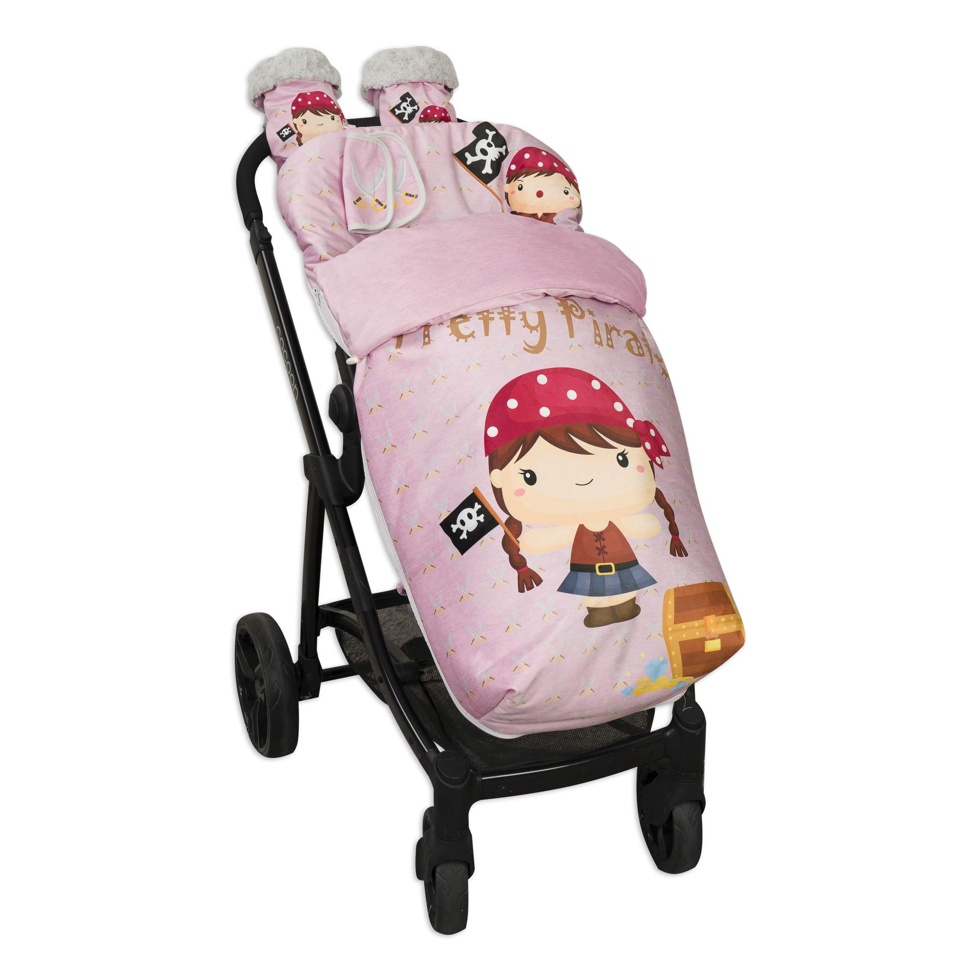Sacco universale per passeggino, con coprigambe in pile, rimovibile con cerniere, lavabile in lavatrice, (Pretty Pirate)