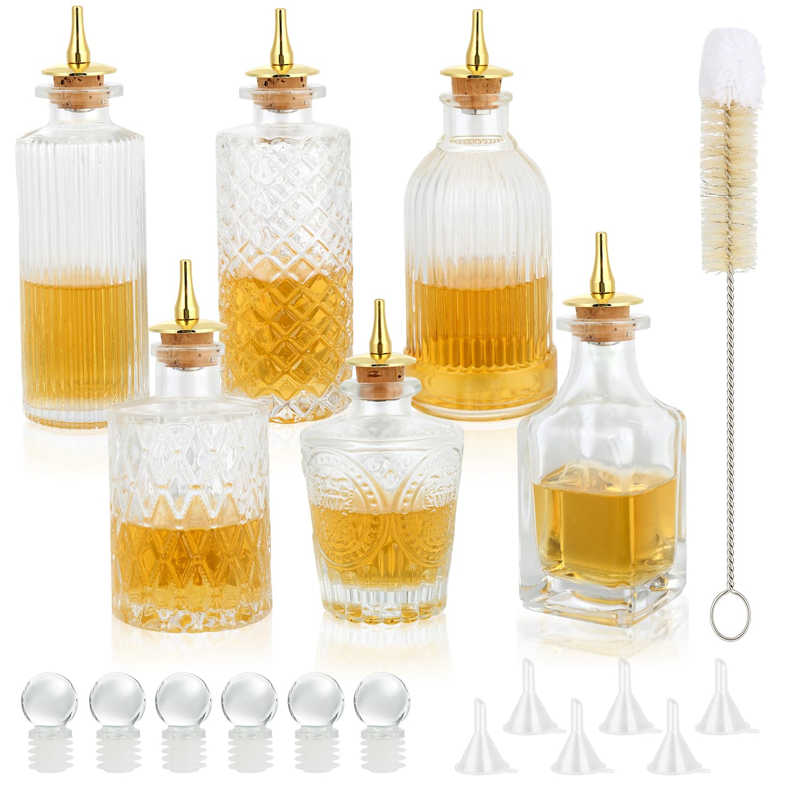 JUYUANFENGGOU 6PCS Glass Bitters Bottle Set, With Stopper and Dash Top, Dasher Bottles for Bitters,Bitters Bottles for Cocktails and Bartender
