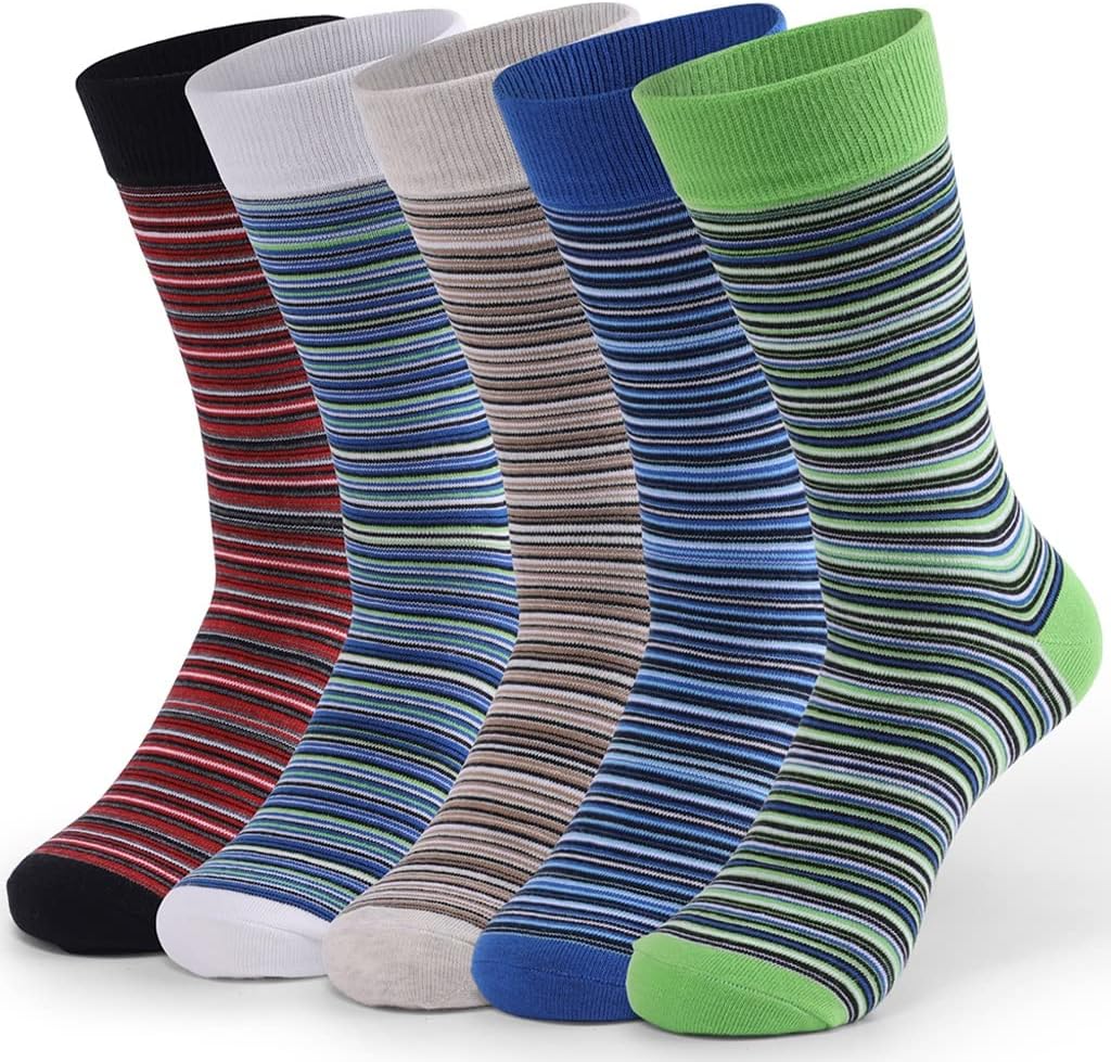 5 Pairs Of Size Breathable Men's Cotton Socks Striped Business Dress