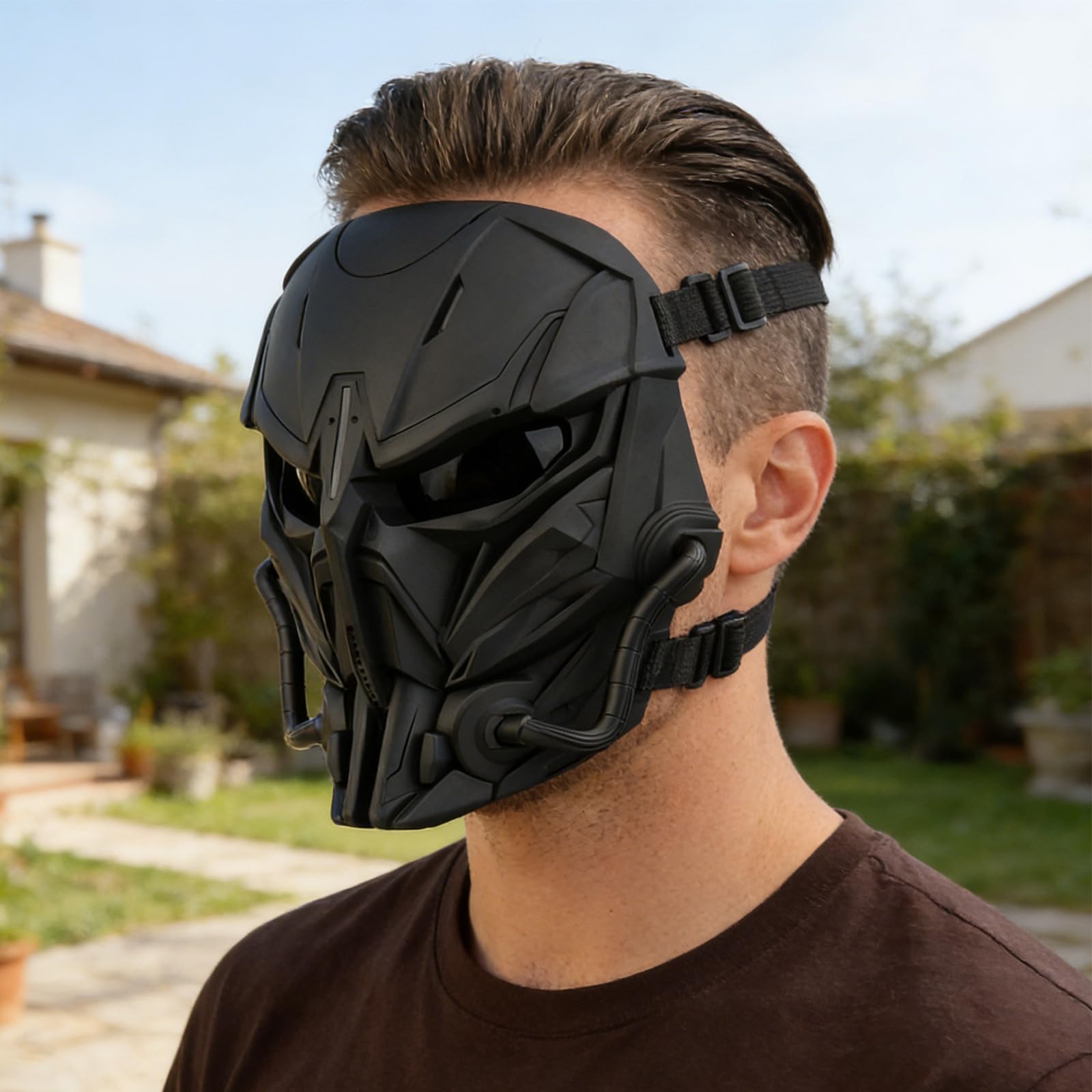 Maschera Decorativa Integrale Regolabile in Nylon Nero per Giochi All'aperto Panno Pulente, senza Odore Irritante, per Costume e Cosplay