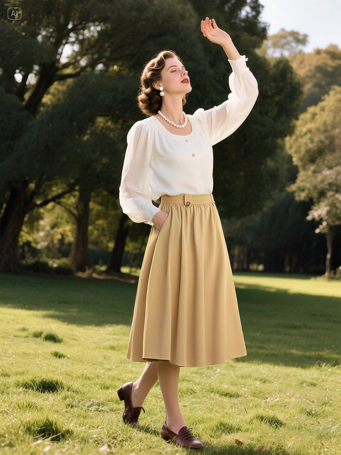 Belle Poque Women's Midi Skirt with Pockets Vintage A Line High Waisted Flowy Pleated Swing Skirts for Office - Image 2