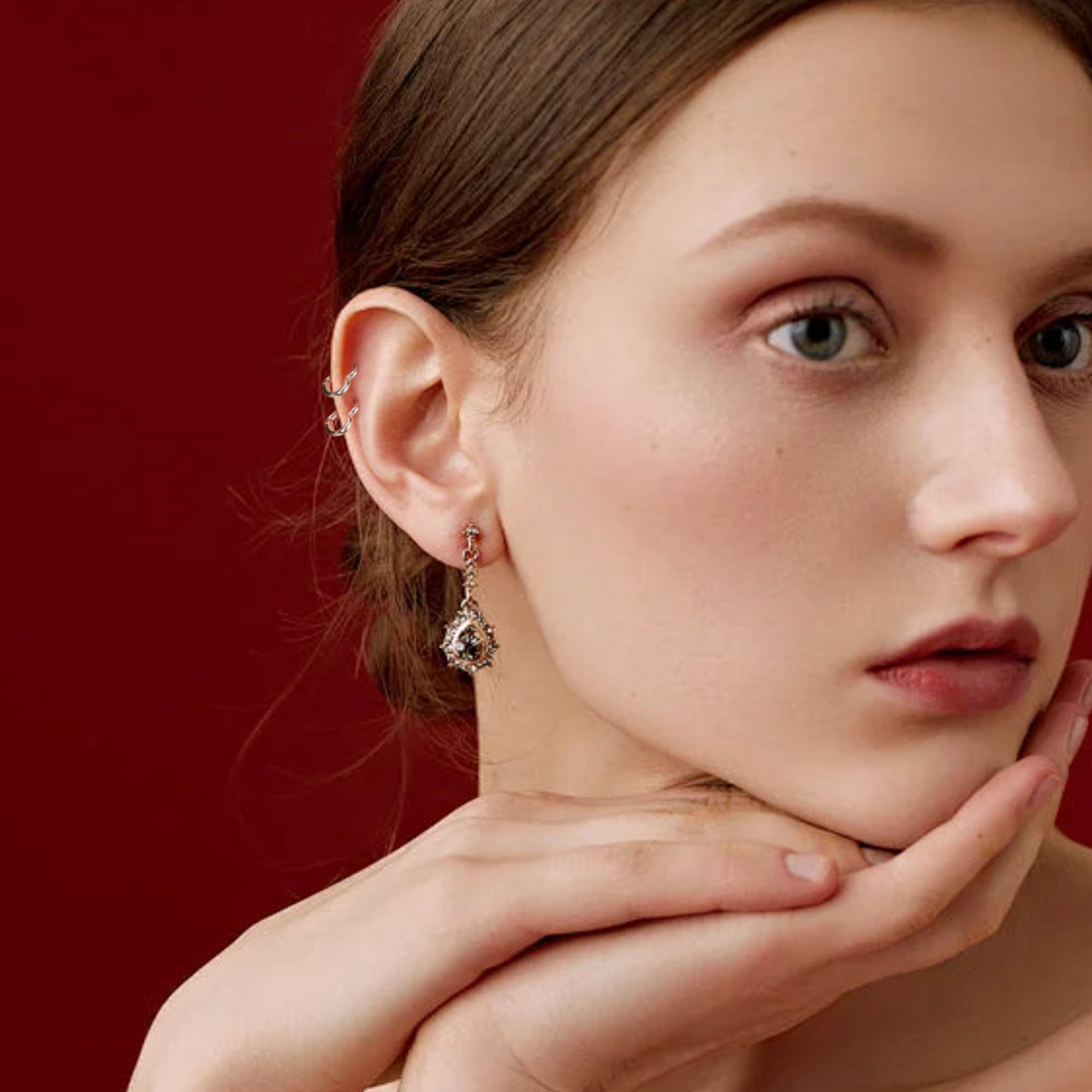 ALEXCRAFT 4 Paia Orecchini a Cerchio Argento 925 in Oro 14K/Oro Ipoallergenici per Fori Multipli con Confezione