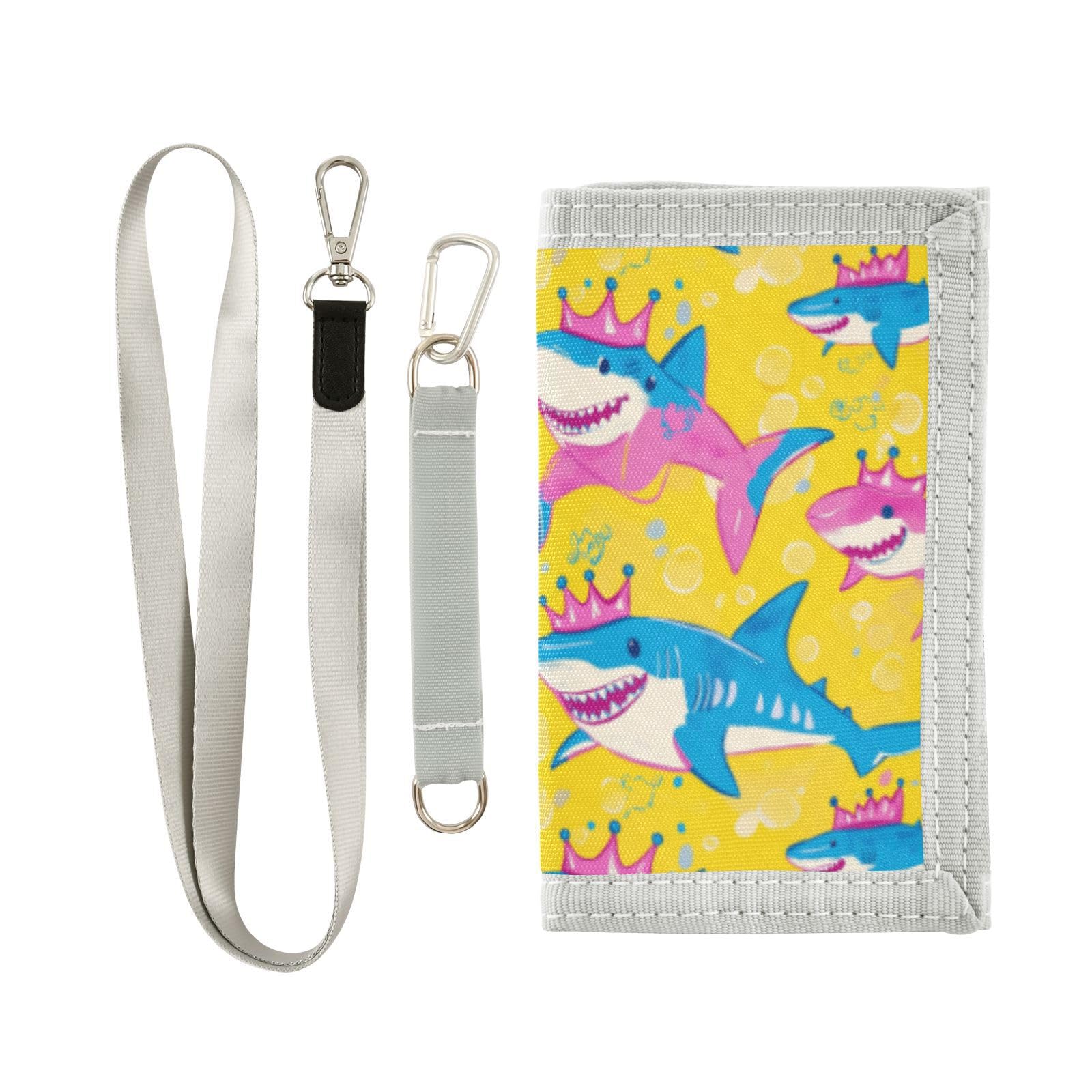 Wusikd Sharks Wearing Crowns Kids Wallet for Boys Girls Blue Colors Toddler Trifold Wallet Novelty Wallet for Teens Women Men