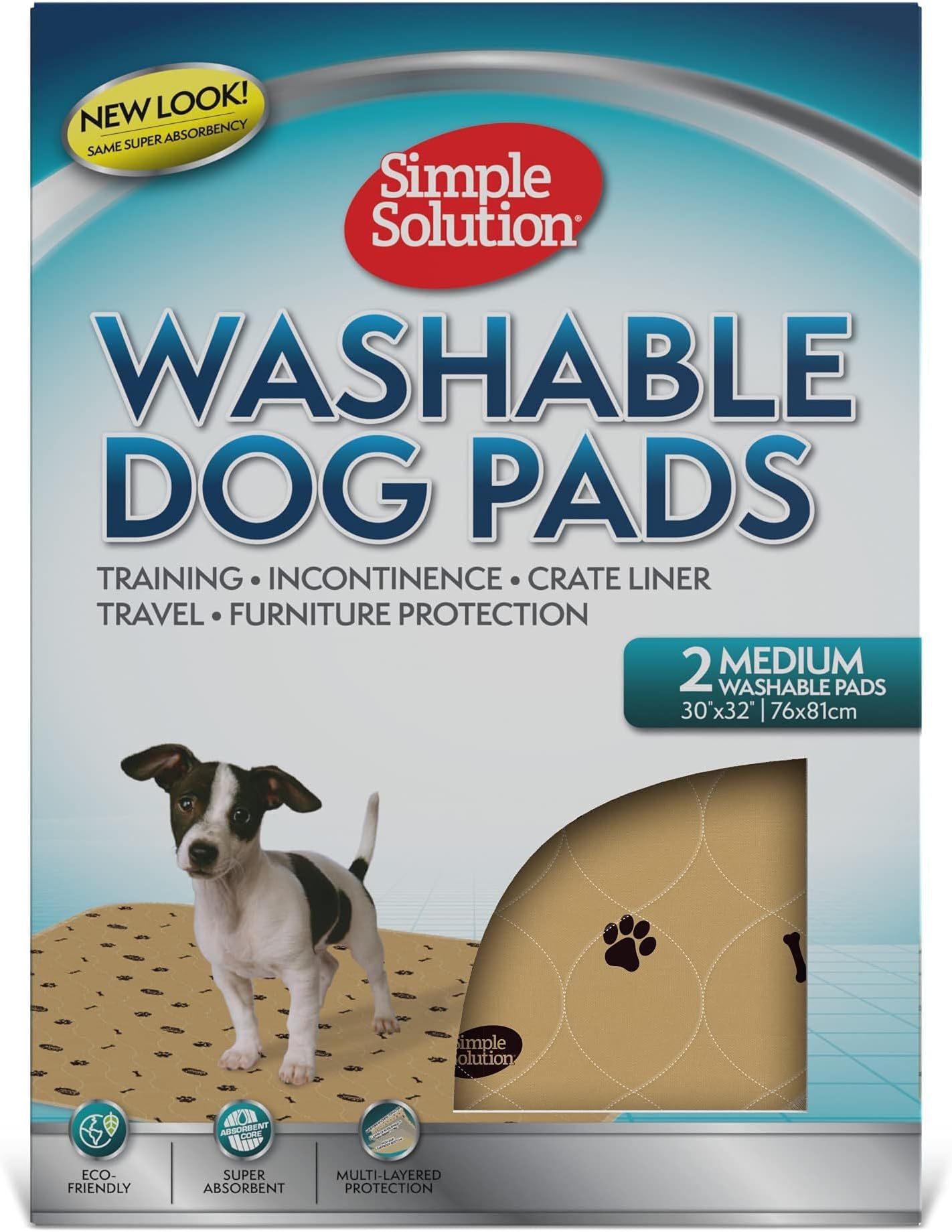 Simple Solution Washable Training and Travel Dog Pads, Re-usable Dog Pee Pad, Absorbent and Odour Controlling Medium - Pack of 2