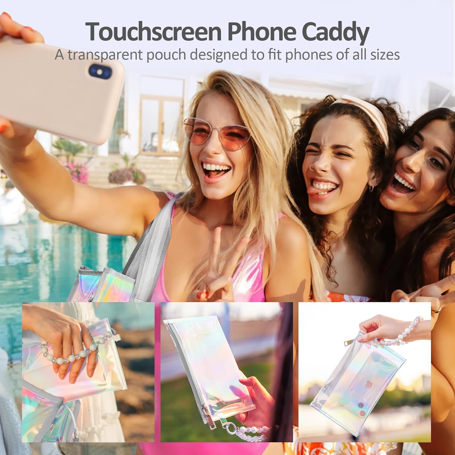 Beach Bag 26L Large Iridescent Waterproof Beach Tote Bag for Women with Zipper & Phone Pouch Sand/Tip-Proof Crossbody - Image 2