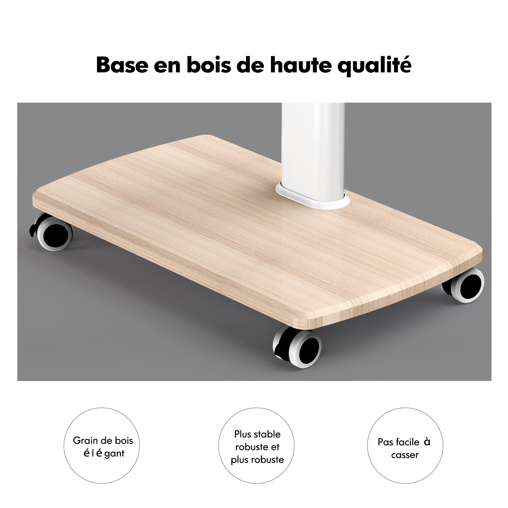 FITUEYES Support TV roulettes avec Pied en Bois pour TV de 32 à 70 Pouces,Support TV sur Pied 6 Réglables en Hauteur Pivotant 60° jusqu'à 40 KG- Max VESA 600X400 MM-Gestion des câbles