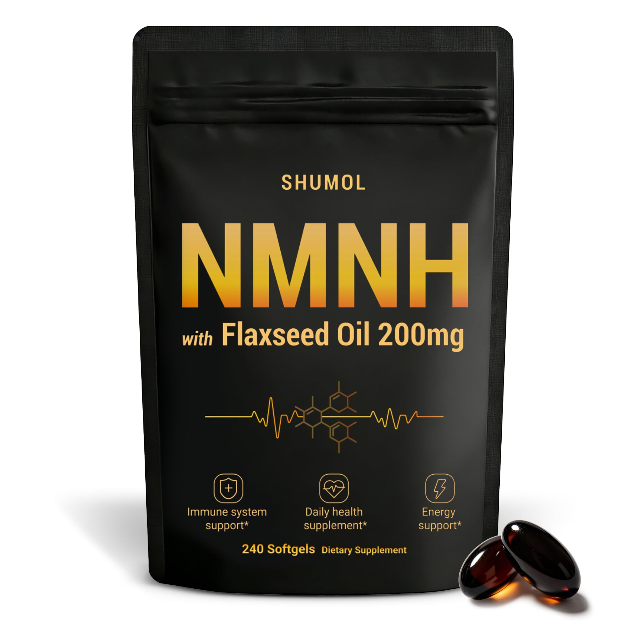 NMNH Supplement 240 Softgels, Liposomal NMN Softgel 500mg with Flaxseed Oil 200mg | Supports Energy & Healthy Anti Aging | High Absorption NAD Supplements for Women & Men | Non-GMO, Gluten Free
