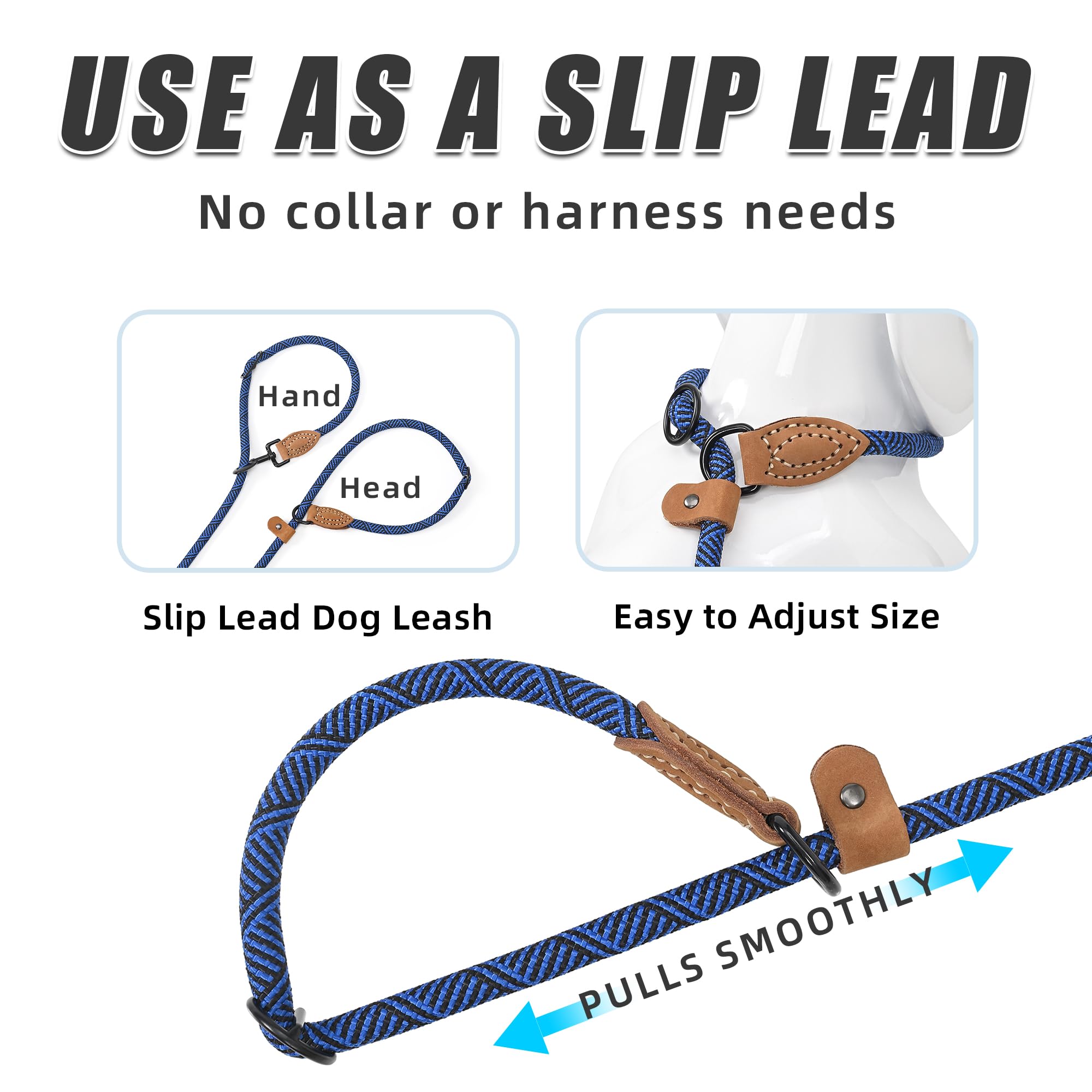 Mile High Life | Longue Laisse Chien En Corde | Laisse Mains Libres | Laisse Lasso | Avec Fermoir Résistant En Métal(Blue, 244 CM )