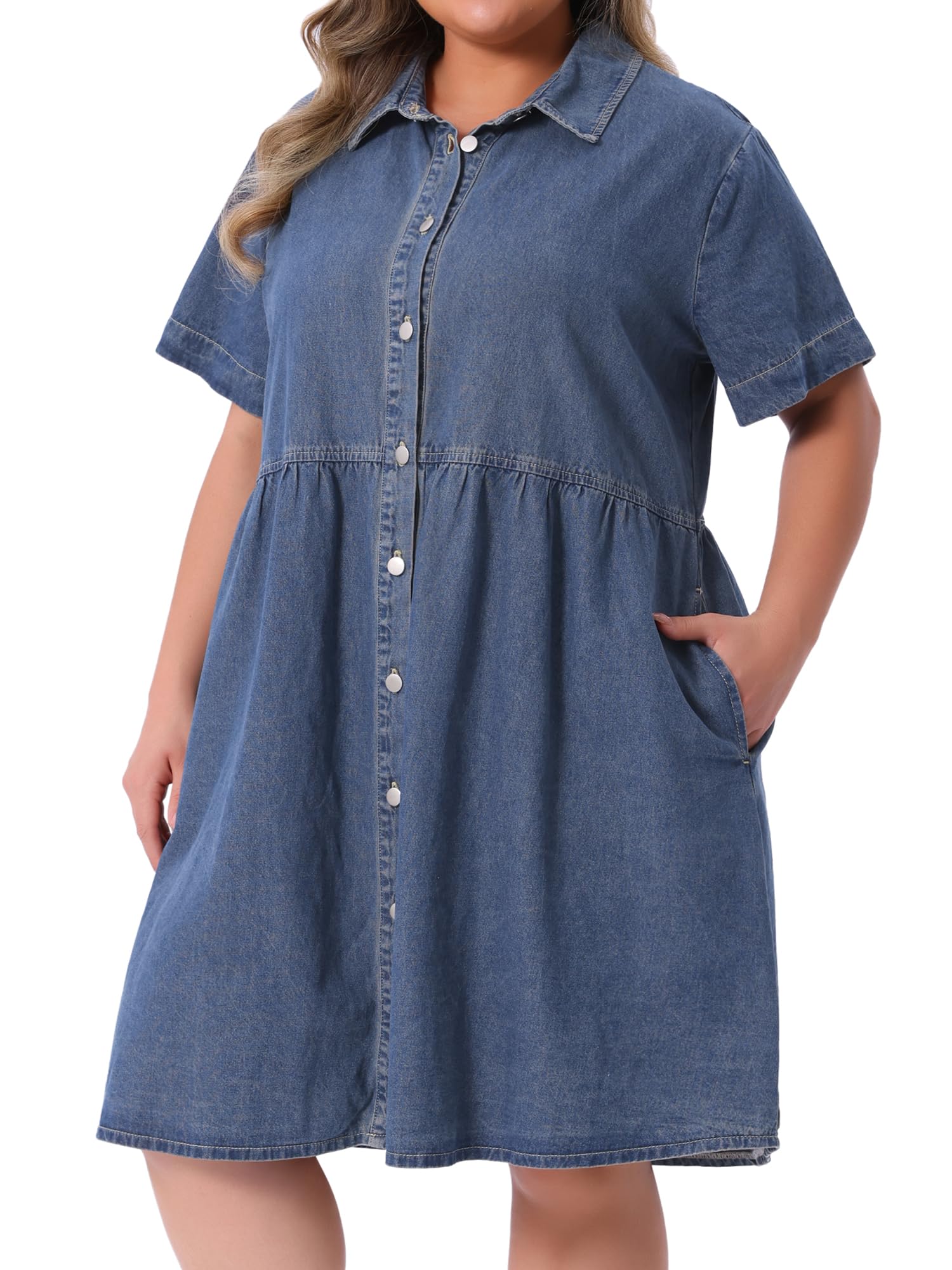 Agnes Orinda Women Plus Size Denim Dress Babydoll Sundress Jean Dresses