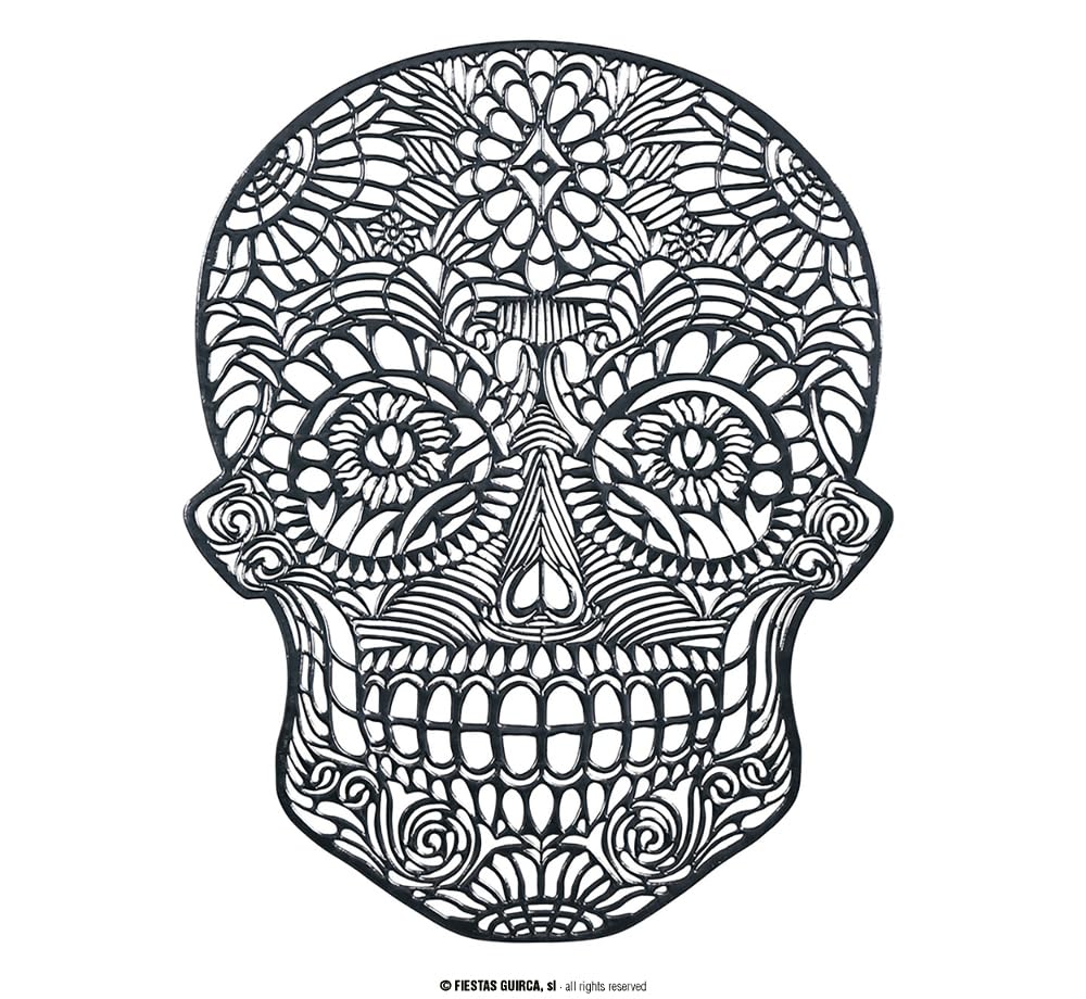 FIESTAS GUIRCA | Black Skull Placemat (15 in) - Table Decoration for Spooky Halloween Parties - Ideal for Frightening Celebrations - Black