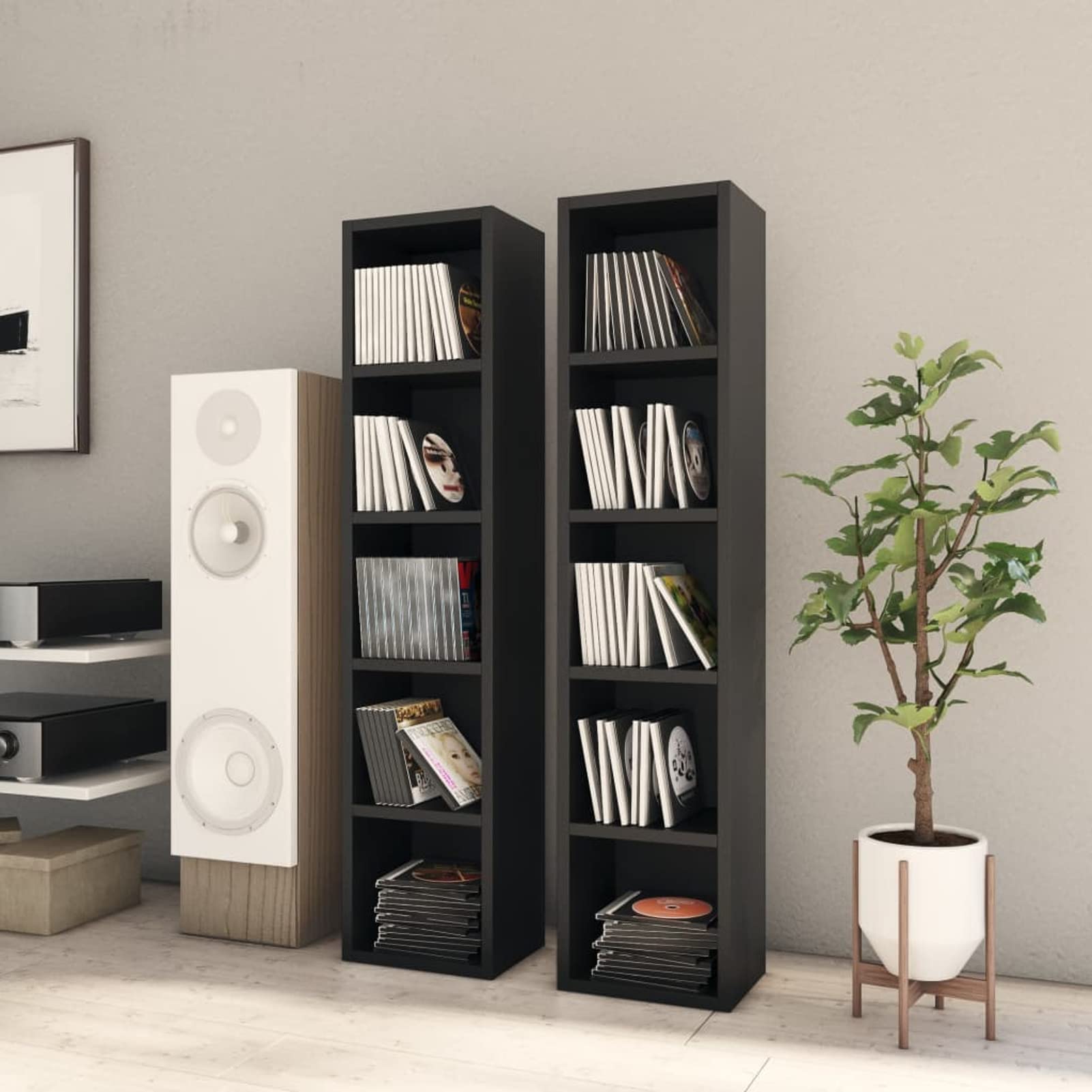 Estantería para CDs, Vitrinas para Colecciones De Pie, Estanterias, Vitrina para Perfumes, Mueble CD, Mueble Estanteria, 2 Unidades Negro aglomerado 21x16x93,5 cm