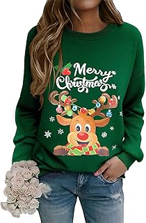 Lonya Christmas Sweatshirts Women Funny Xmas Jumper Casual C