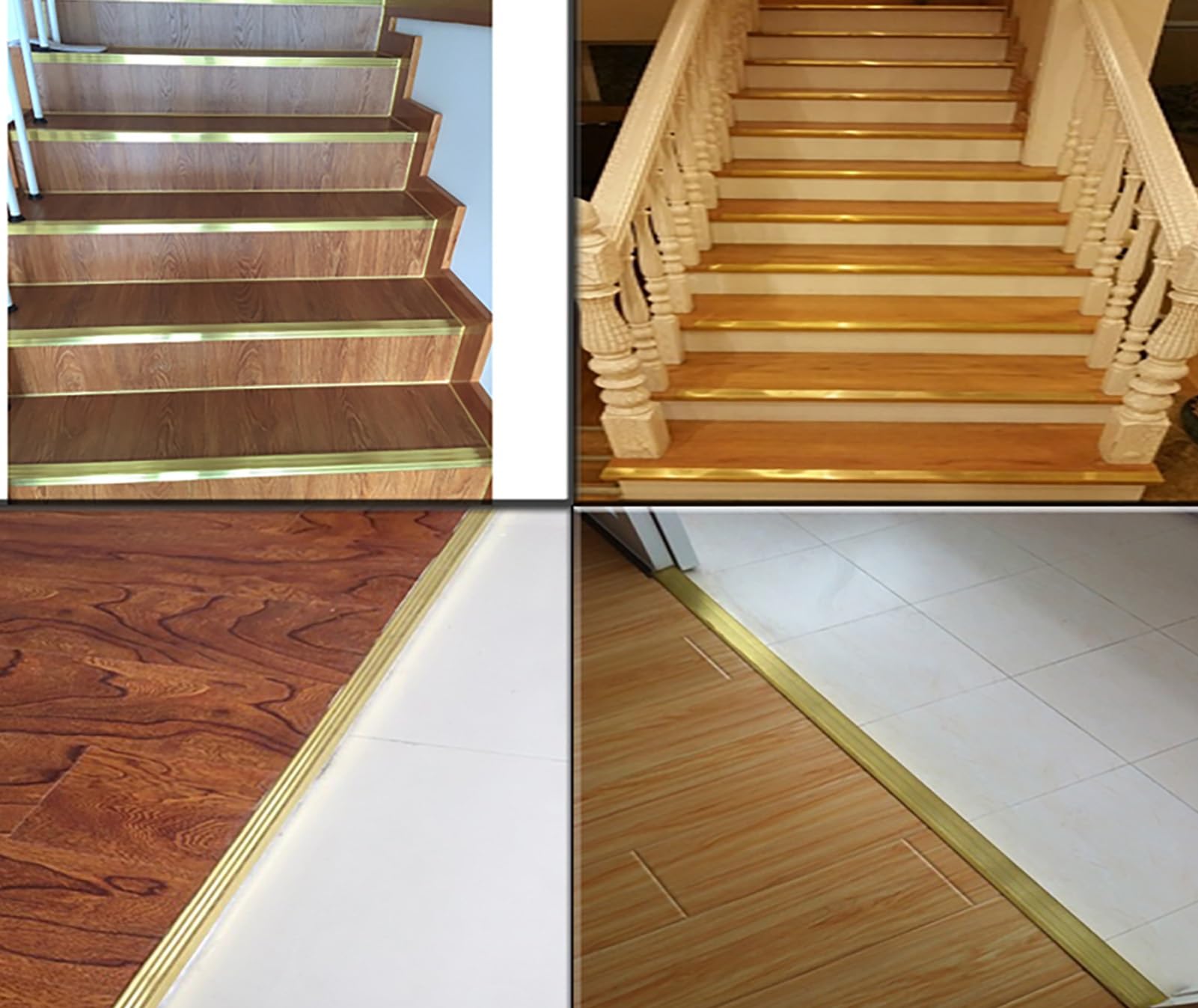 Moldura de suelo antideslizante dorada para escalones de madera para interiores y exteriores, 2,9 x 1,2 cm