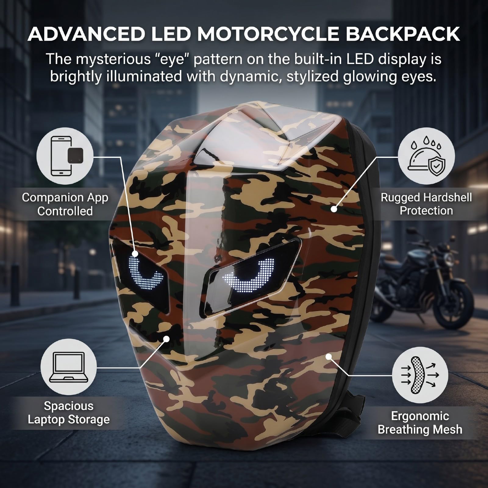 SEAFRONT Plecak Motocyklowy Programowalny Plecak LED, Sterowanie Bluetooth