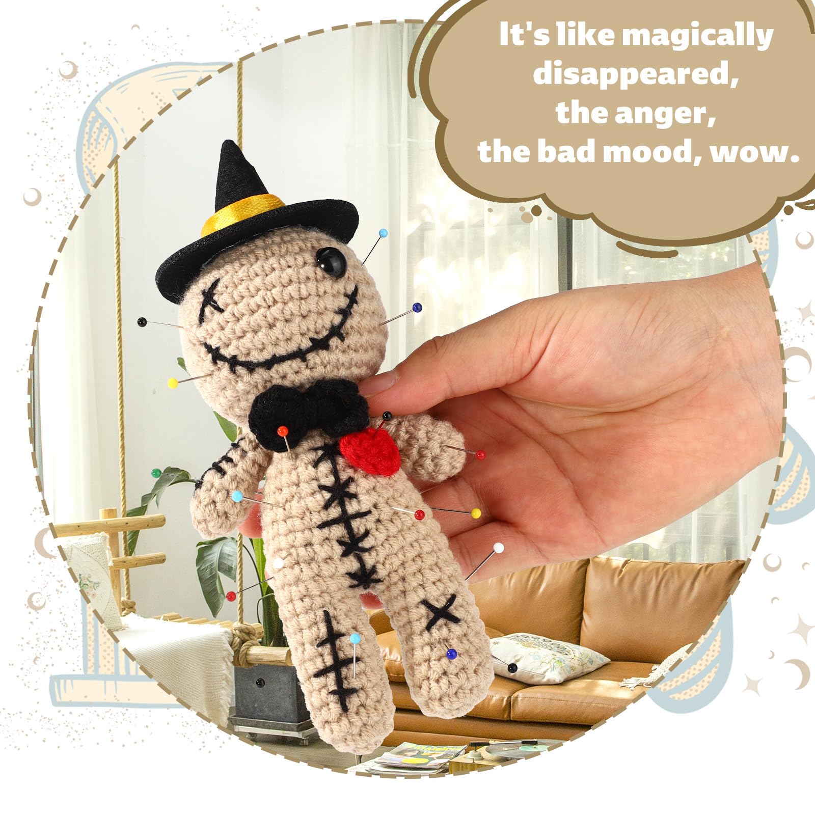 Bambola Porta Fortuna Fatta A Mano All'uncinetto Per Halloween - Mini Peluche Con Messaggio Positivo - Regalo Simpatico - 4