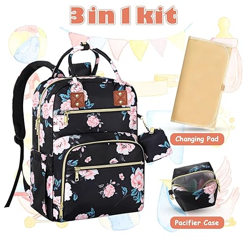 Miniatura 10 de Tenot Mochila para pañales de bebé, bolsas de pañales de viaje para bebé, niña y niño, bolsa de bebé de gran capacidad, mochila para mujer,