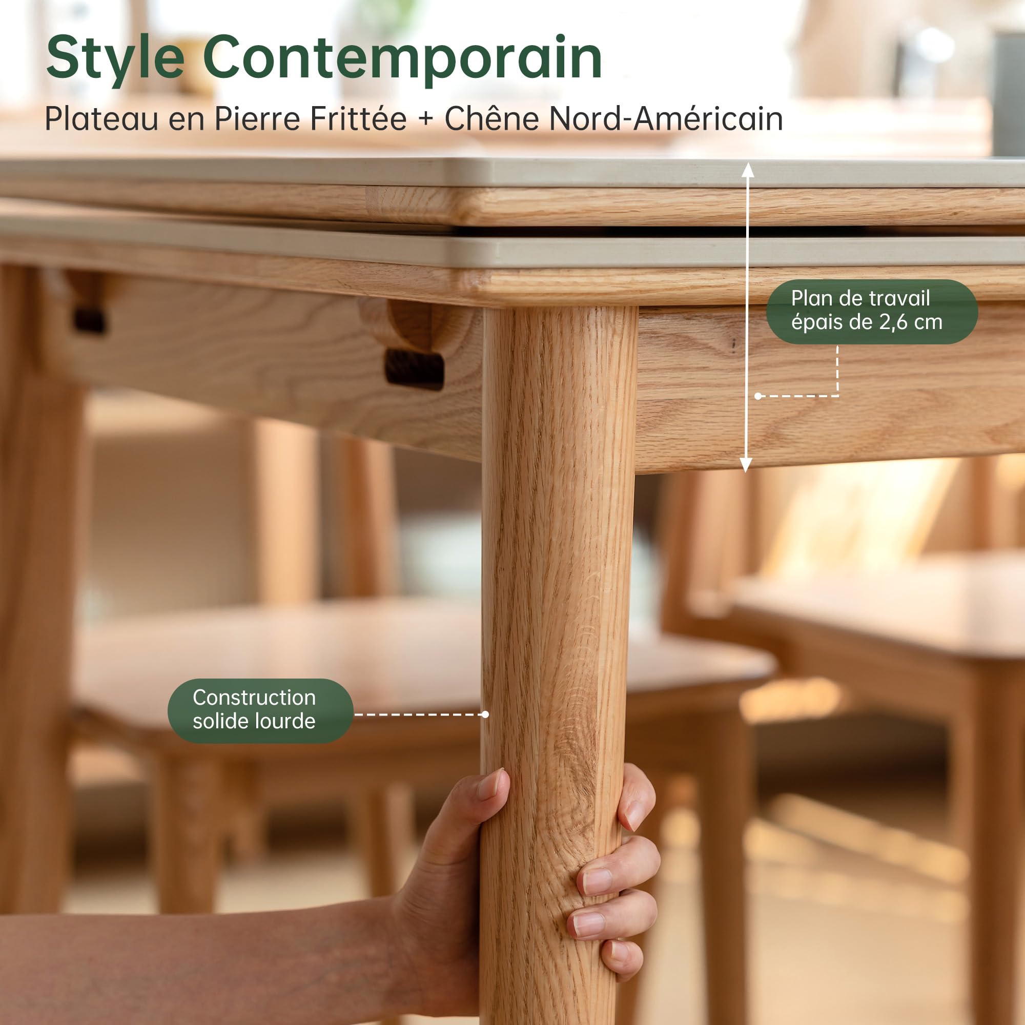 YESWOOD Table à Manger Extensible pour 2 à 6 Personnes, Chêne Massif