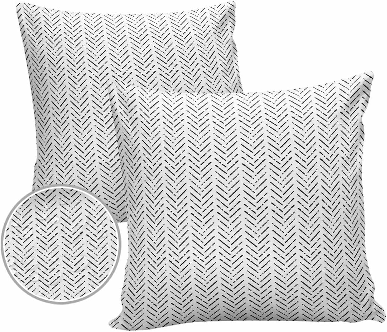 Black White Striped Outdoor Pillow Covers Waterproof,All Weather Cushion Case Set of 2 Decorative Pillowcases for Sofa Couch Bed Decor Patio Furniture 24"x24" Contemporary Minimalist Geometric