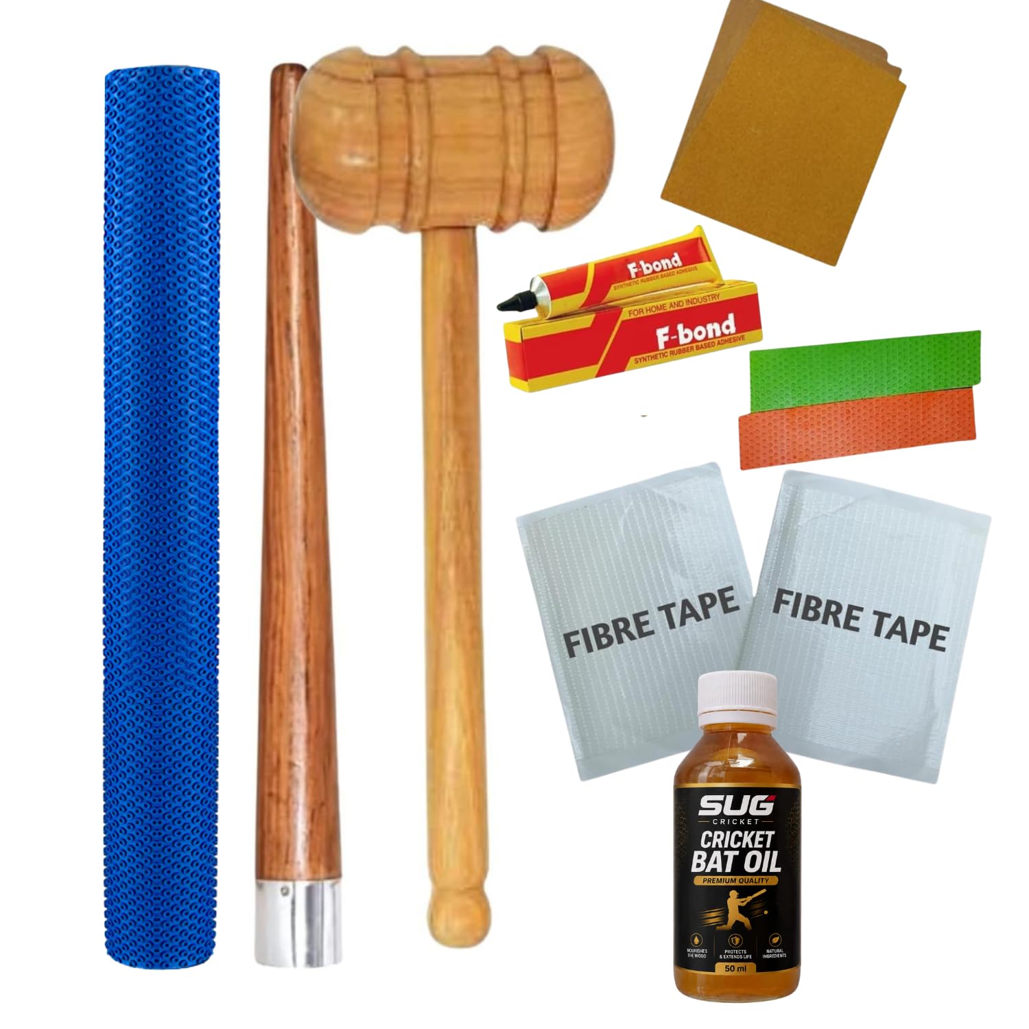 Sug Cricket Bat Repair & Maintenance Kit with Octopus Grip, Bat Oil, Wooden Knocking Mallet, Fibre Tape, Sandpaper, F-Bond Adhesive & Toe Guards | Complete Cricket Bat Care Combo-image-19