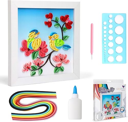 Colours Crafts Kit completo de relleno Materiales de relleno con marco de madera, plantilla, fondo impreso, regla, herramienta de quilling, tiras