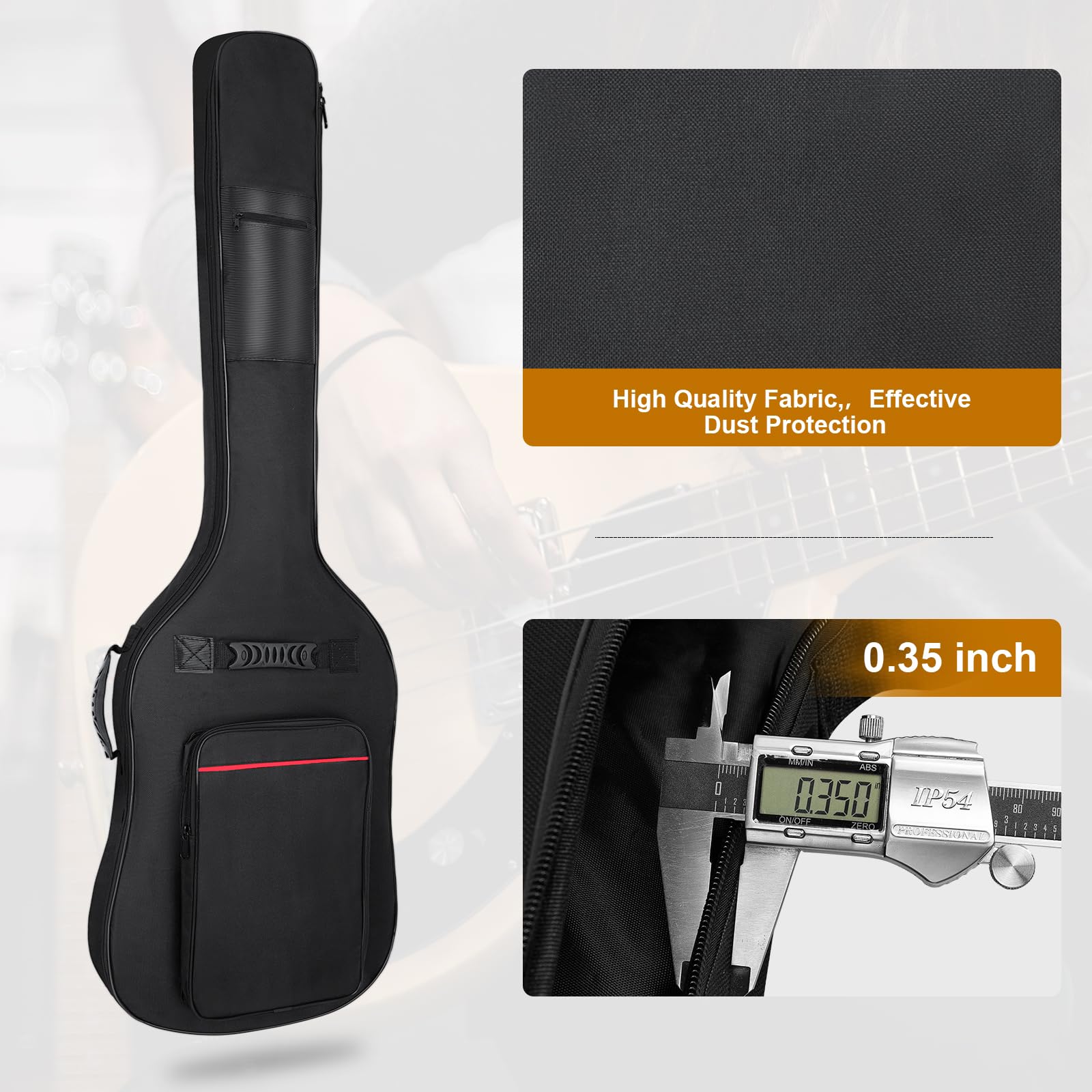 LETSROCK Bassgitarrenkoffer 8 mm Polsterung Bassgitarrentasche wasserdichte E-Bass-Tasche, E-Bass-Gigbag Basskoffer Rucksack mit Nackenriemen und Taschen