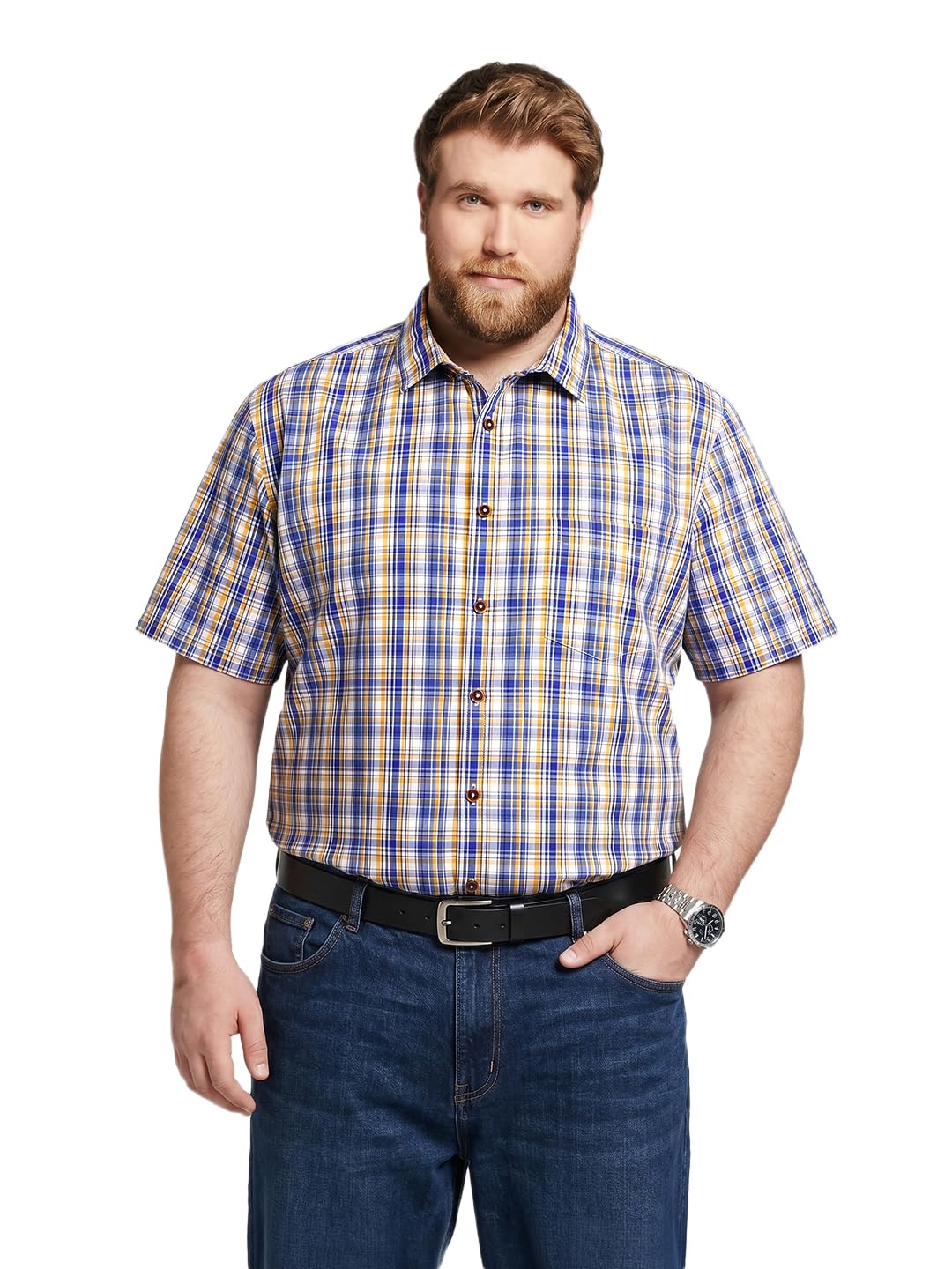 the indian garage co Plus Size Men Regular Fit Checkered Cutaway Collar Half Sleeves Casual Shirt-picture-40