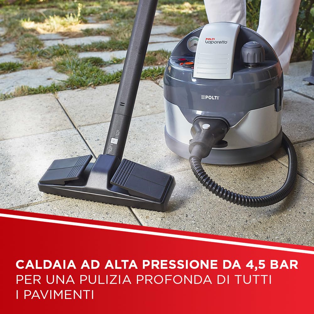 Polti Vaporetto Eco Pro 3.0 Kalstop, 20 Fiale di Kalstop Anticalcare, Pulitore a Vapore con Caldaia e Tappo di Sicurezza, Potenza Max 2000 W, Serbatoio 2 L, 9 Accessori Inclusi, Made in Italy, Grigio