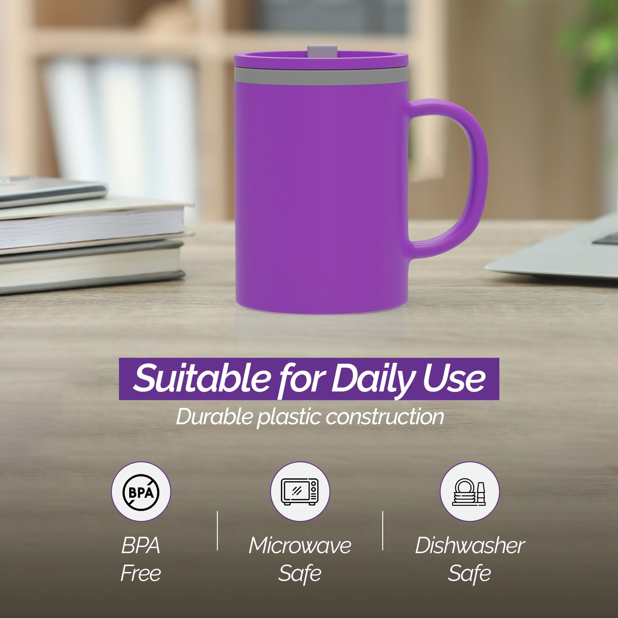 Amazon.com | Copco Iconic 16oz Double Wall Insulated Desk Mug with Lid &  Handle, Set of 2, BPA-Free Reusable Plastic, Spill-Resistant, Microwave &  Dishwasher Safe, Wide Mouth (Purple/Light Purple): Tumblers & Water