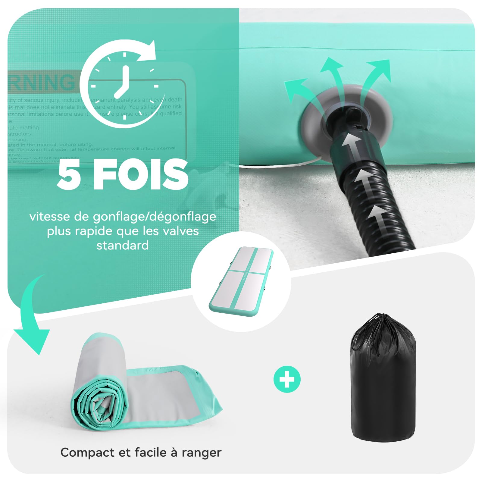 Tapis de Gymnastique 4m épaisseur 10cm avec Pompe à air 600W,Tapis de Gym,Tumbling Mat, Air Floor Mat pour Gymnastique, Extérieur, Fitness, Yoga et Sport