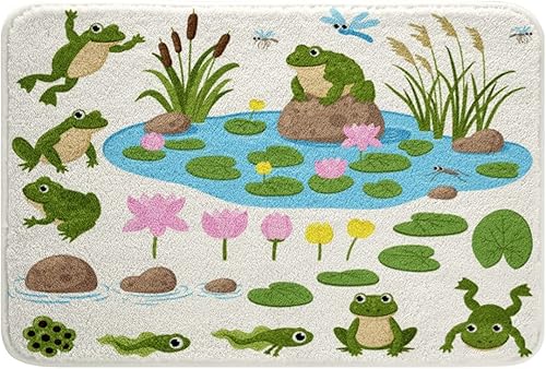 Tapetes de baño de rana de dibujos animados para niños, decoración kawaii floral botánica, alfombras de baño para niños y adolescentes, ultra