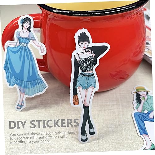 Miniatura 4 de EXCEART 102 calcomanías de papel para manualidades diario y agenda temática femenina álbum de botellas de dibujos animados precortada moda para