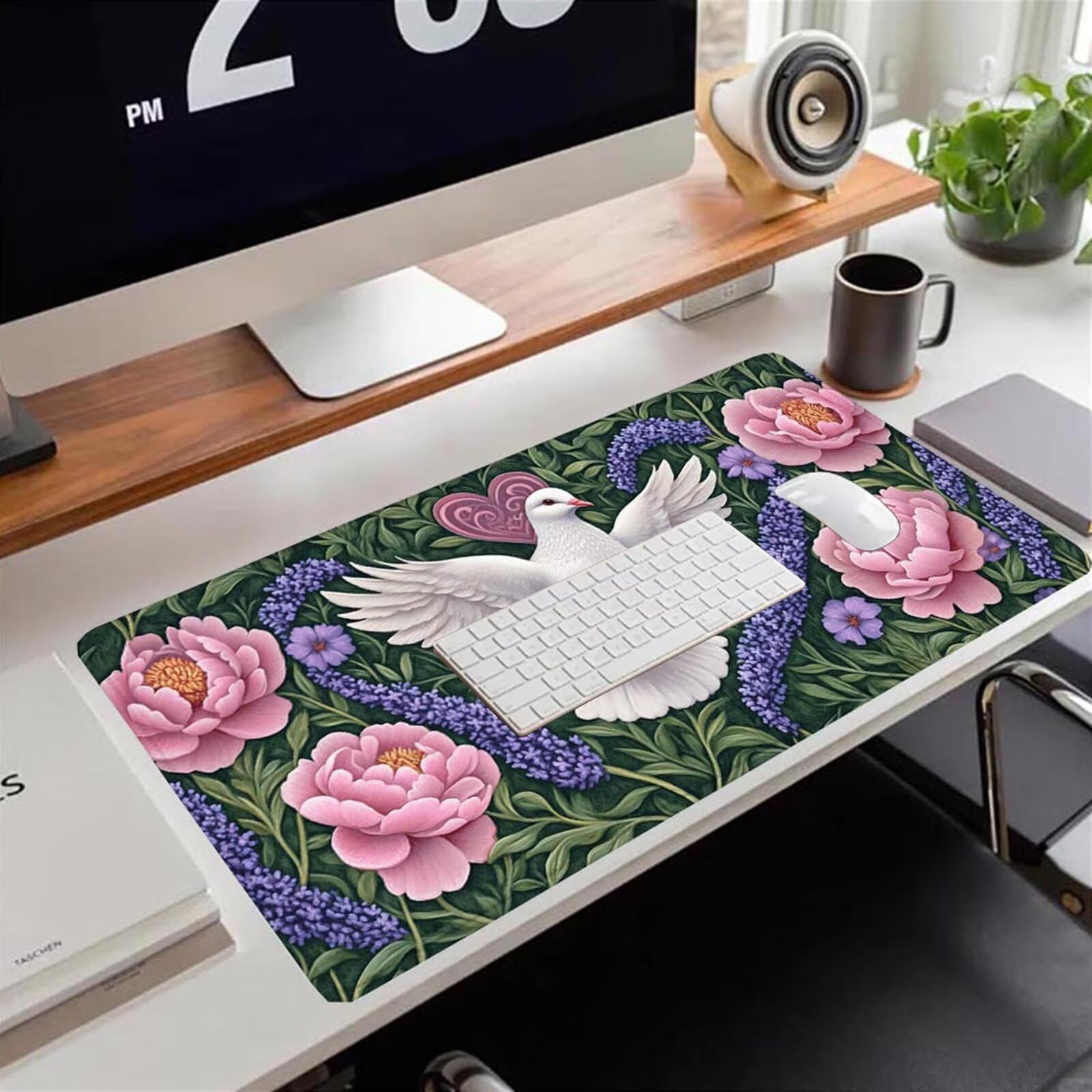 Gamingowa podkładka pod mysz 1200 x 600 x 3 mm, XXL, wodoszczelna, odporna na ścieranie, ze zszytymi krawędziami, podkładka na biurko, poprawia prędkość i precyzję, pod laptopa, komputera, wzór gołębi