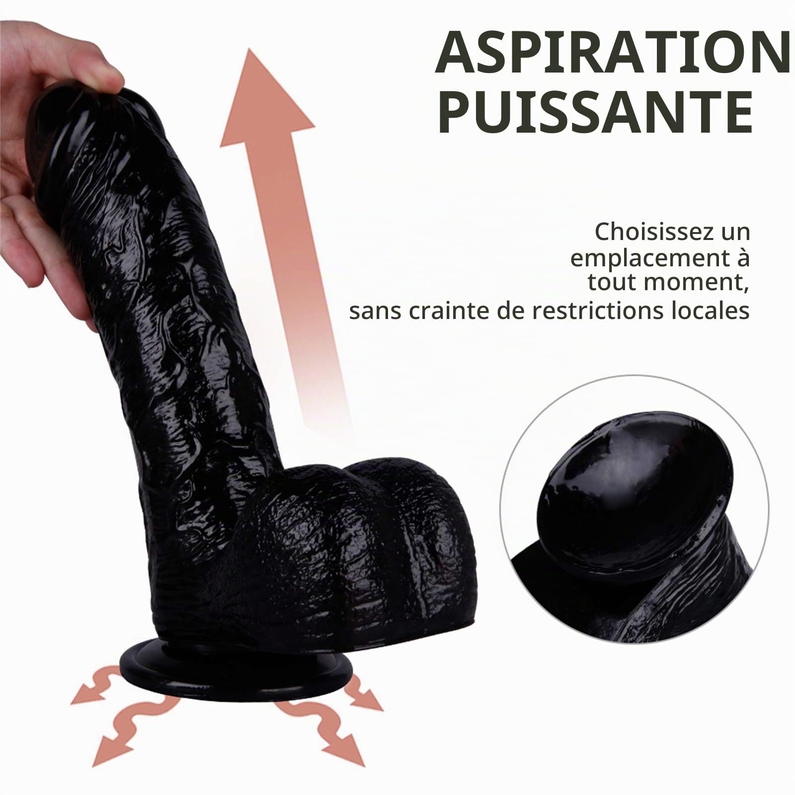 Gode ​​anal XXL gode géant Crazy diamètre surdimensionné de 6 cm, avec ventouse robuste, véritable réplique de vrai pénis, adapté aux sextoys des joueurs haut de gamme(Schwarz)