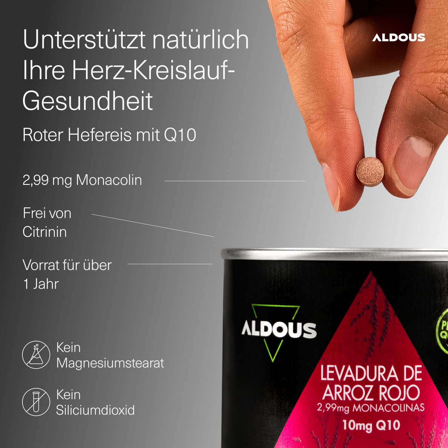 Fermentierter Roter Reis mit Q10, 400 Tabletten - 2,99 mg reines Monacolin - Citrinfrei - Vorrat für +13 Monate - Cholesterin Senken - Roter Reis Kapseln Cholesterin - ALDOUS