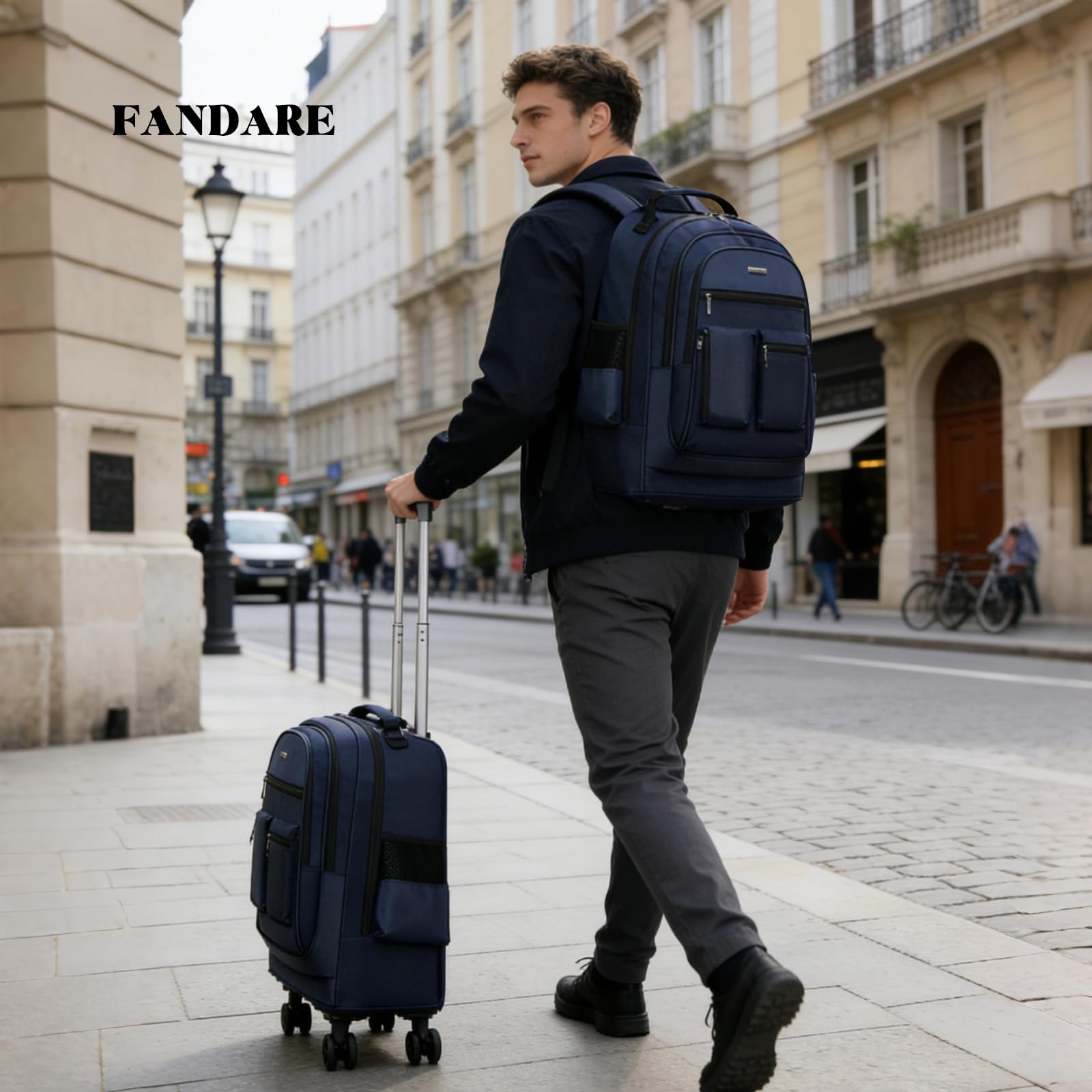 FANDARE 35L Trolleys para portátiles Maletín para 15.6 Pulgadas laptop 2 en 1 Mochila con ruedas Trolley de viaje Bolsa con Ruedas Hombre Maletines Bolso para Negocio Trabajo Universidad Maestra