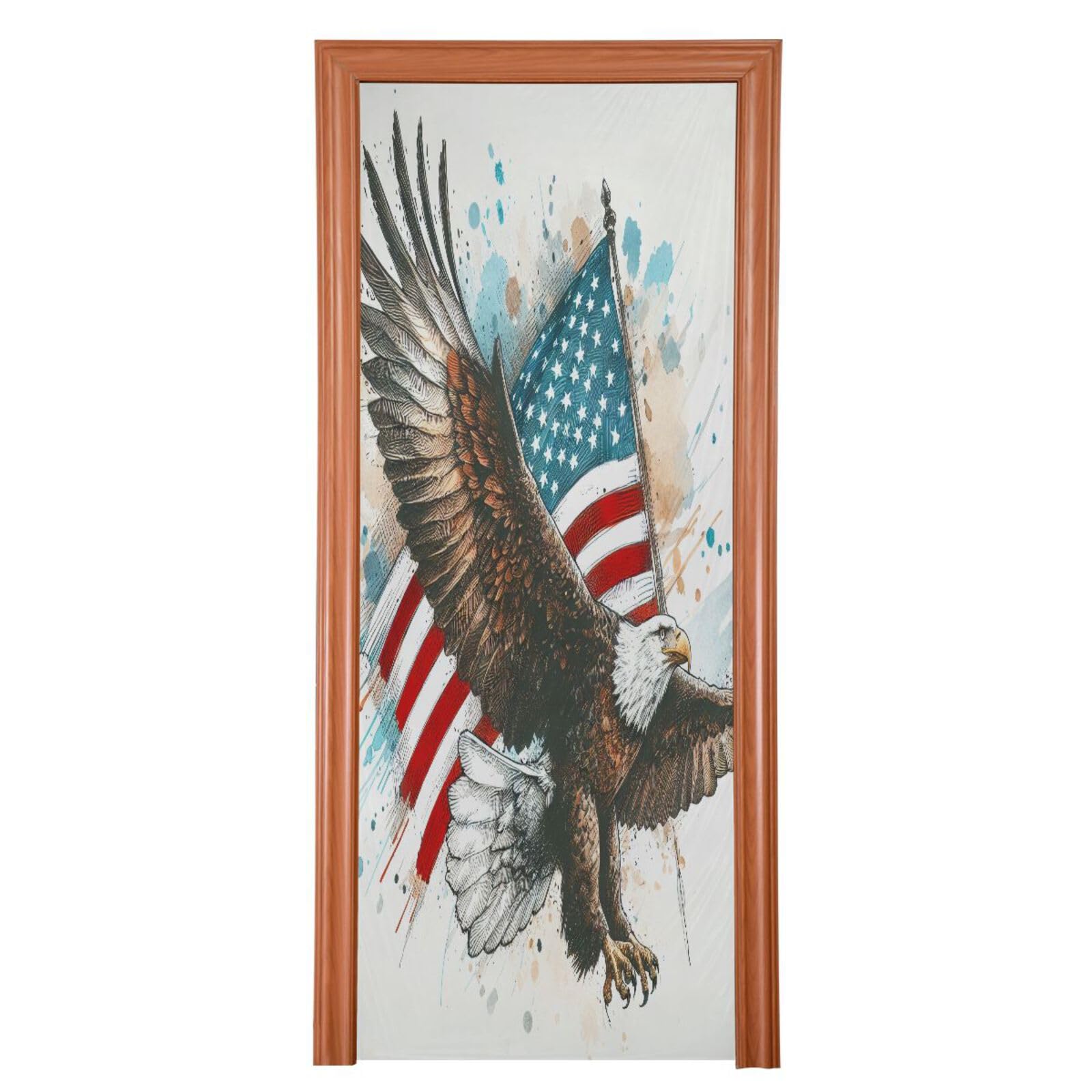 FLildon American Flag and Eagle Door Cover Decoration, 4th of July Party Accessory Porch Decor for Festive Ornament Room Door Covers 32 x 79 Inch