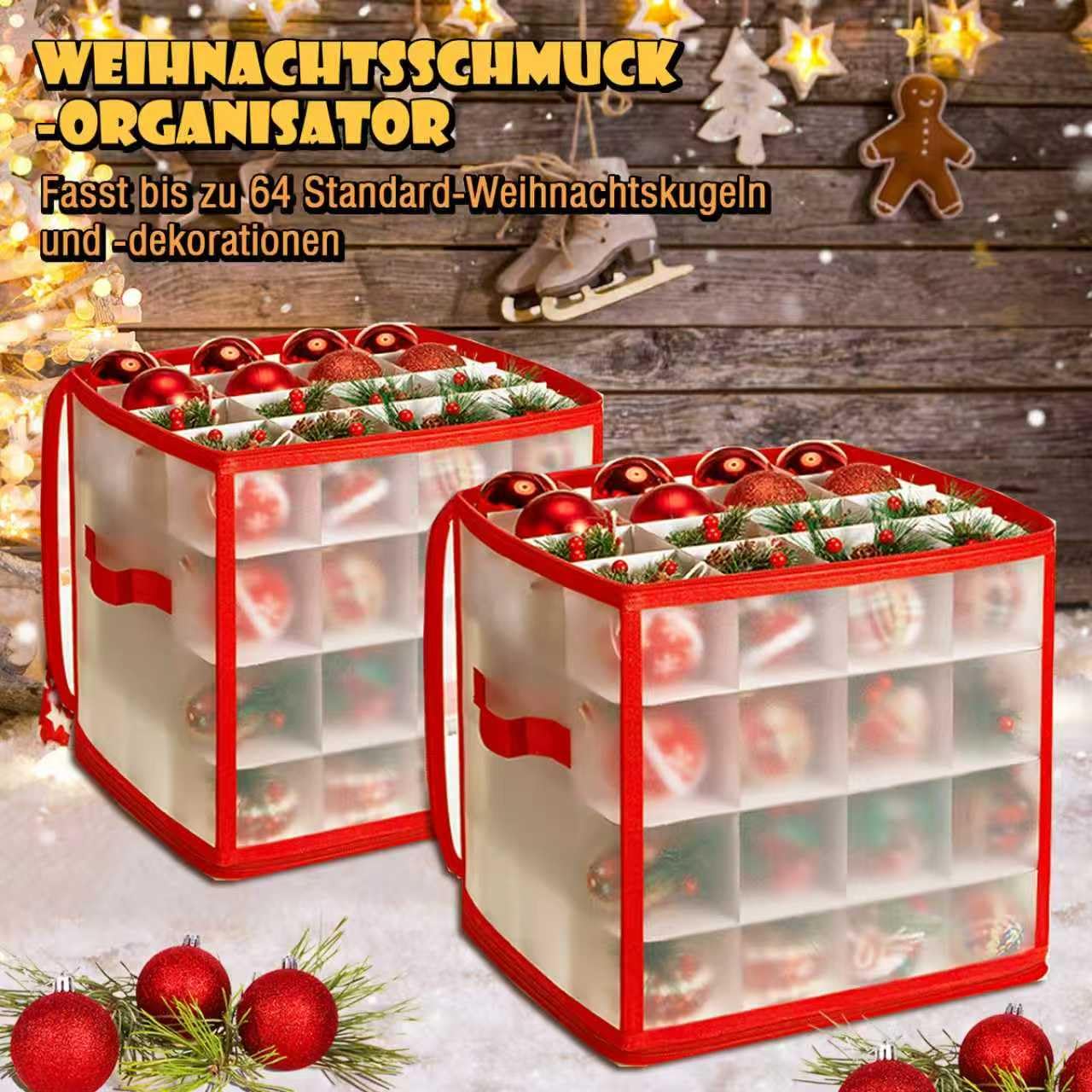 HILKKET Scatola Portaoggetti Ornamenti Natalizi, Contenitore Palline Natale, Scatola Decorazioni Natalizie, Conservazione degli Addobbi Natalizi, Organizer Addobbi Albero Natale Scomparti (A)