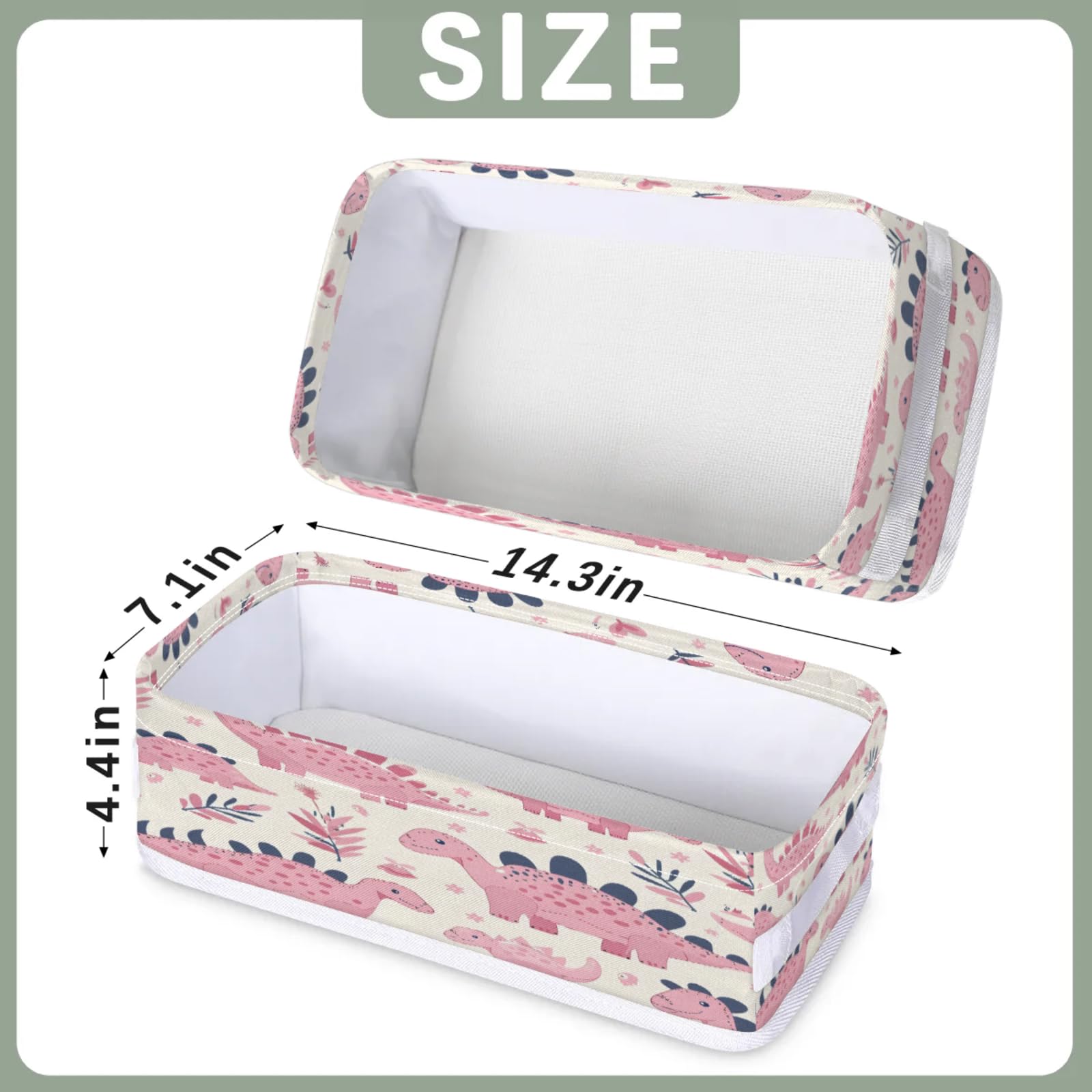 Tablerazzi Toilet Tank Topper Paper Basket with Handle, Pinks Cute Dinosaur Bathroom Storage Basket for Organizing, Small Fabric Storage Bins for Bathroom Decor