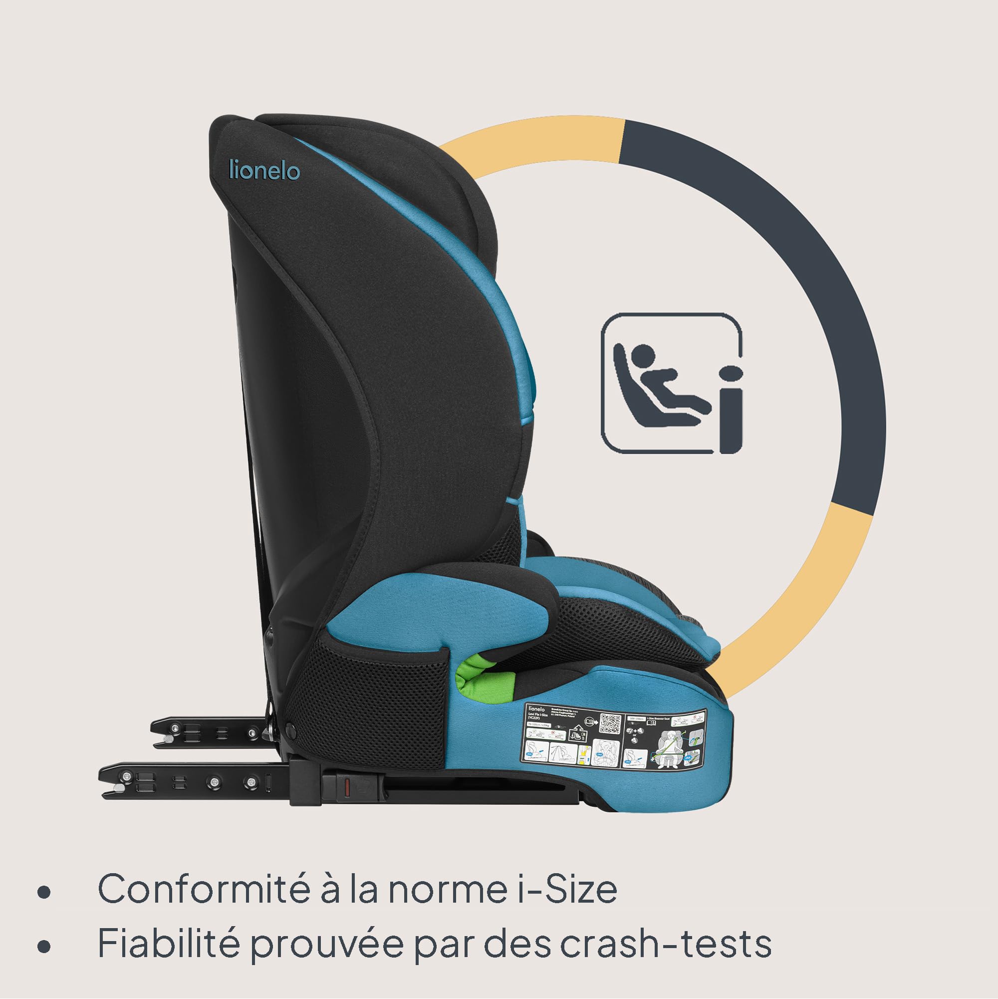Lionelo LEVI FIX i-Size Siège Auto, pour Enfants 76-150 cm jusqu'à 18 kg | Groupe 1 2 3, Appuie-Tête Réglable en 10 Positions, Fixation ISOFIX et Sangle Top Tether