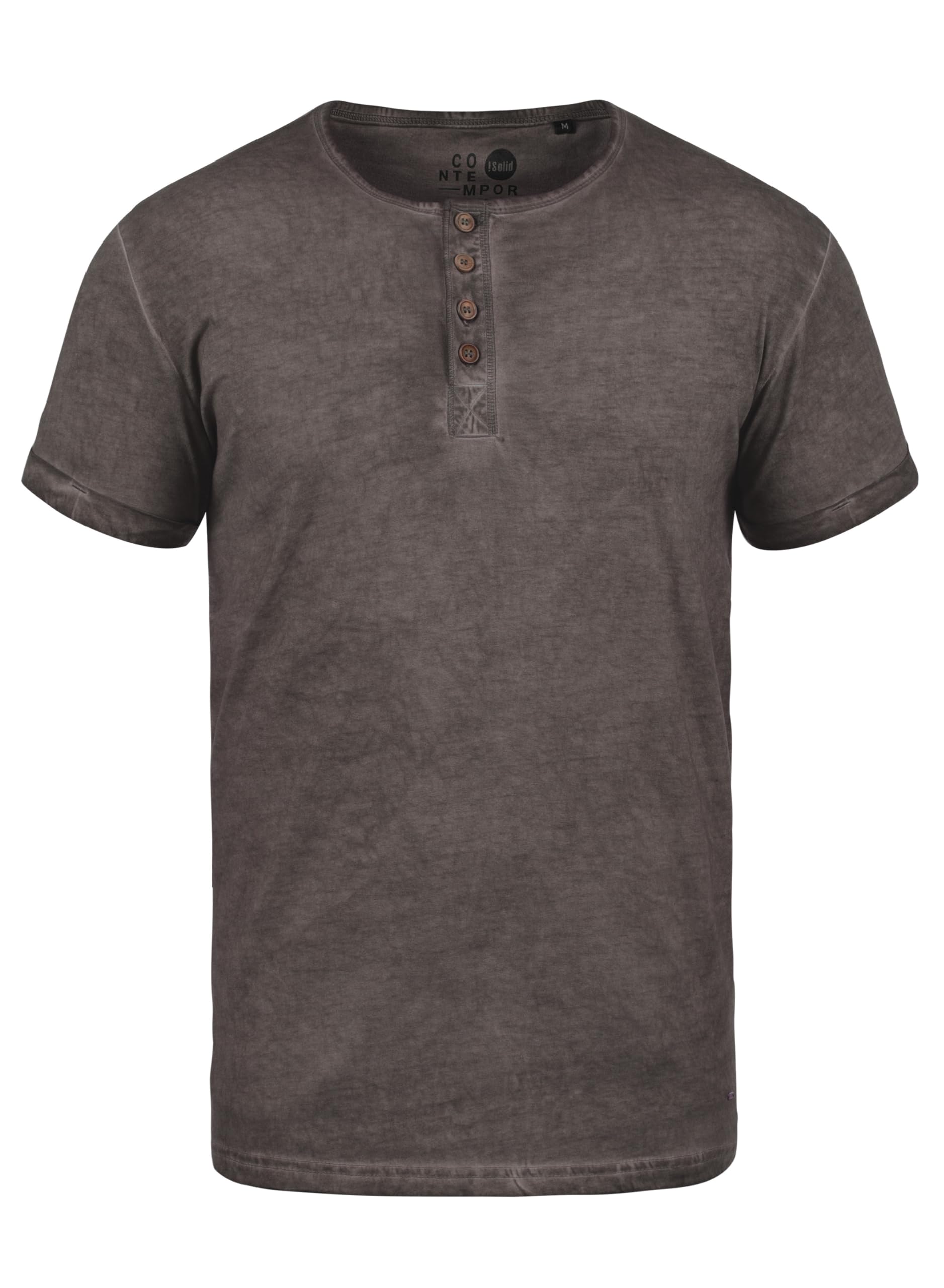 Solid Tihn Men's T-Shirt Short Sleeve Shirt Tee with Grandad Collar Made of 100% Cotton, Size:M, Colour:Coffee Bean (5973)