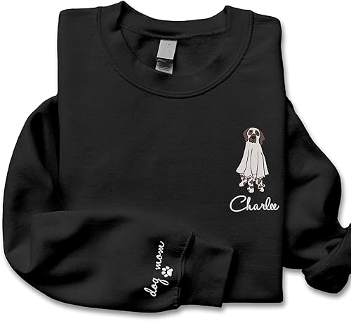 Miniatura 2 de NAZENTI Sudadera bordada para perro fantasma, sudadera de Halloween, camisa para mamá de perro, sudadera de temporada espeluznante para perros