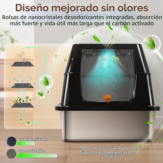 Foto 5 de 8 de Arenero Acero Inoxidable Gatos, Caja de Arena para Gatos con Tapa Abatible de 180°, fácil de Limpiar, 60 x 40…