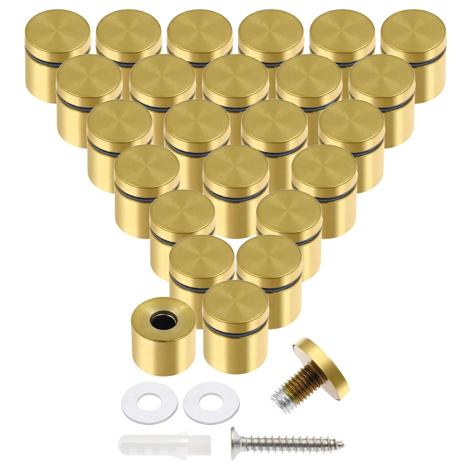 Luomorgo 24 Pcs 1" x 1" Stainless Steel Standoff Screws, Wall Sign Standoff Mounting Hardware Advertising Glass Standoff Nail for Hanging Acrylic Picture Frame, Gold