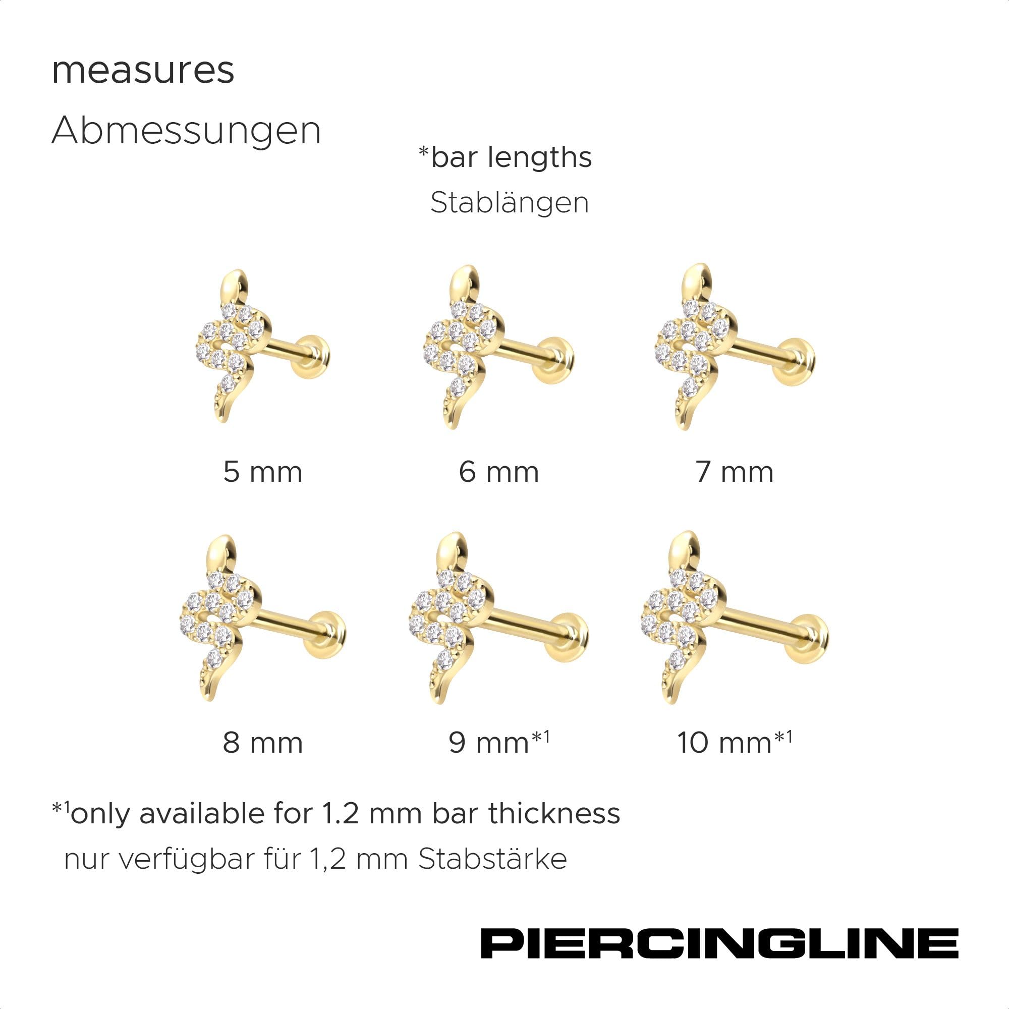 PIERCINGLINE Piercing Stecker 14 Gold Labret mit Push Fit MOISSANIT-SCHLANGE 585er Gold - Roségoldfarben, Goldfarben, Silberfarben