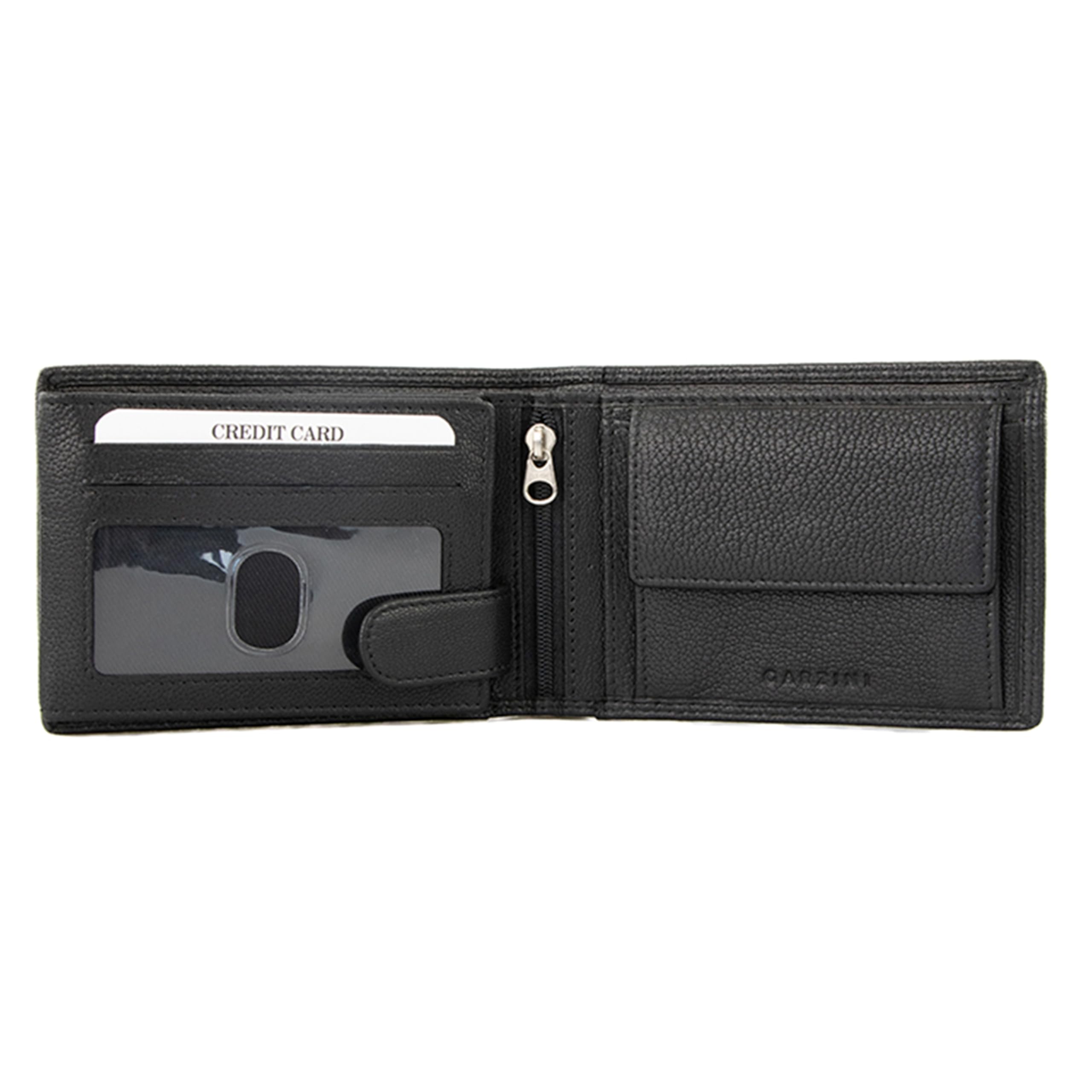 GARZINI - Cartera para Hombre de Cuero con Bloqueo RFID - Billetera con 15 Compartimentos para Tarjetas - Monedero con Cremallera y Espacio para Billetes - Regalo Ideal - Negro